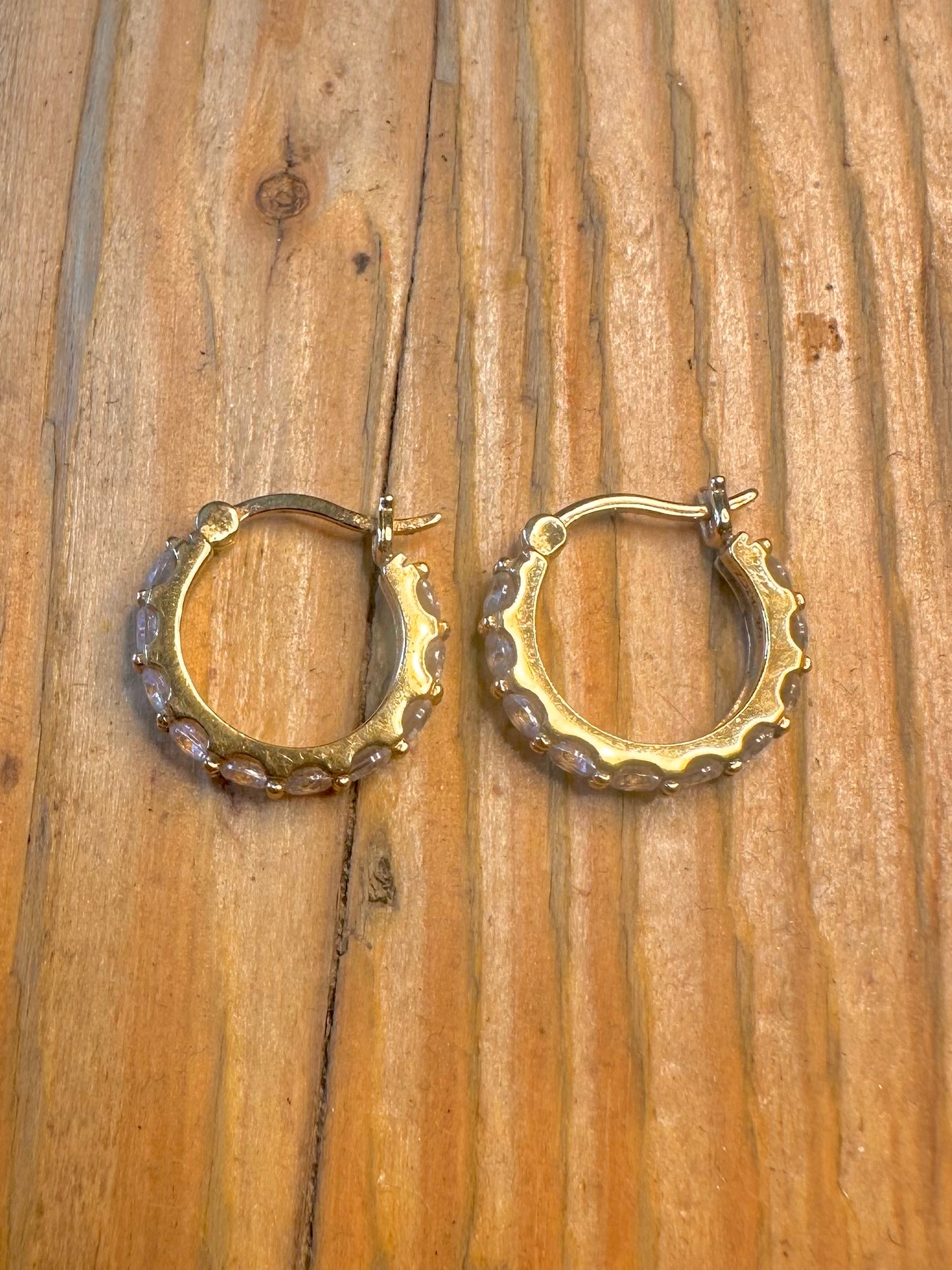CZ Hoops Gold on 925 Sterling Silver Earrings