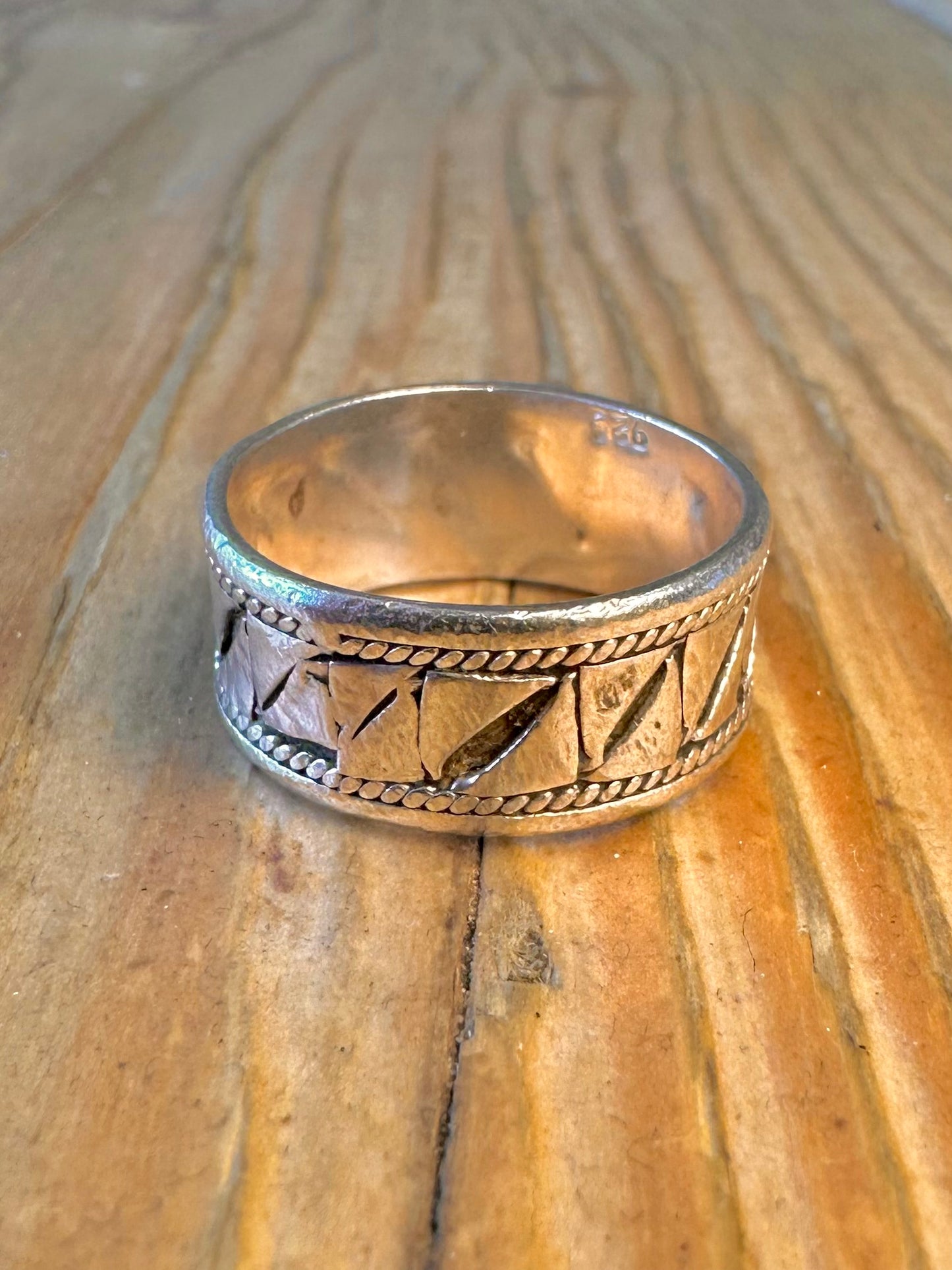Wide Band Engraved Pattern 925 Sterling Silver Size Q1/2 Ring