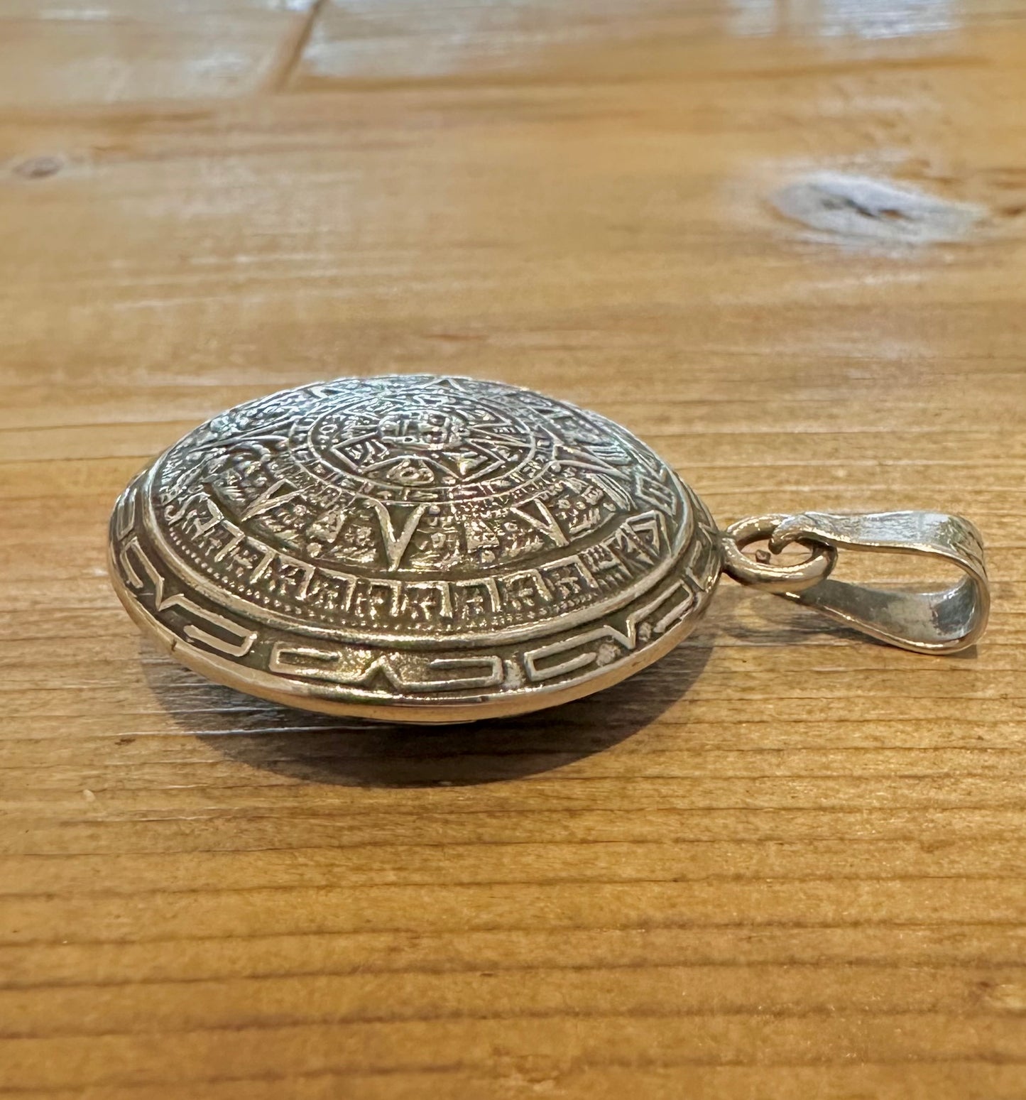 Vintage Mayan Aztec Calendar Mexico 925 Silver Pendant