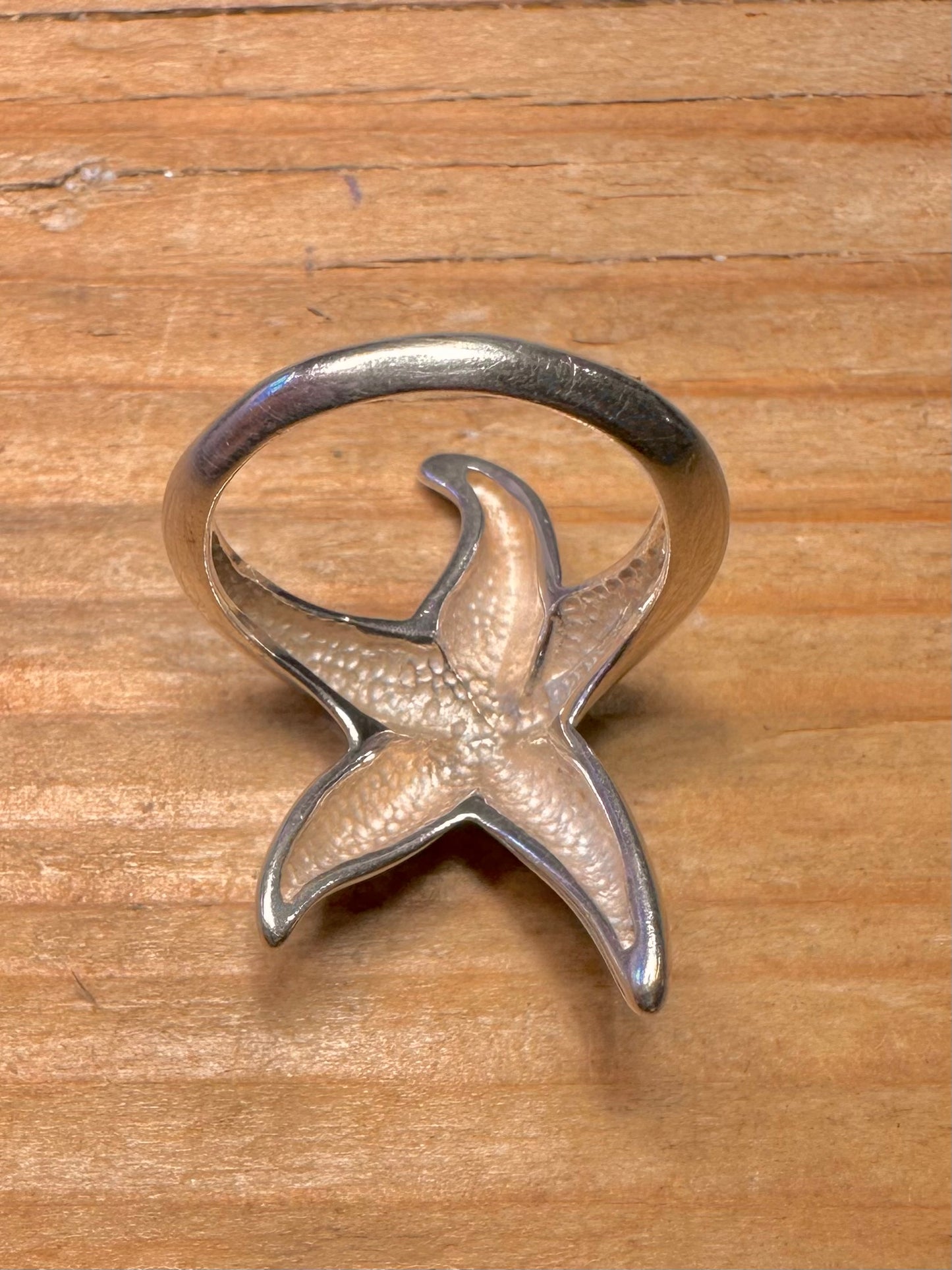Abstract Chunky Starfish 925 Sterling Silver Size O1/2 Ring