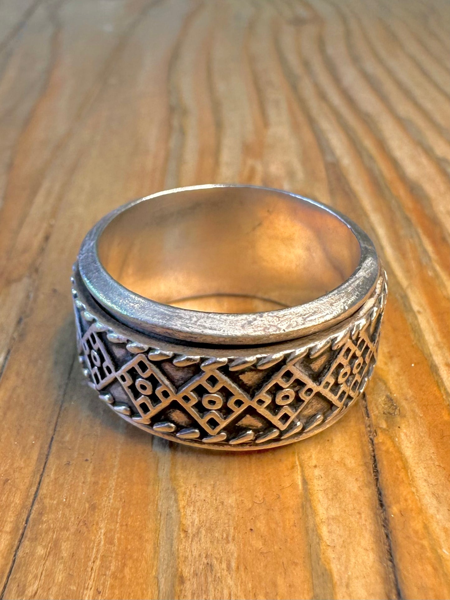 Wide Pattern Spinner Band 925 Sterling Silver Size X Ring