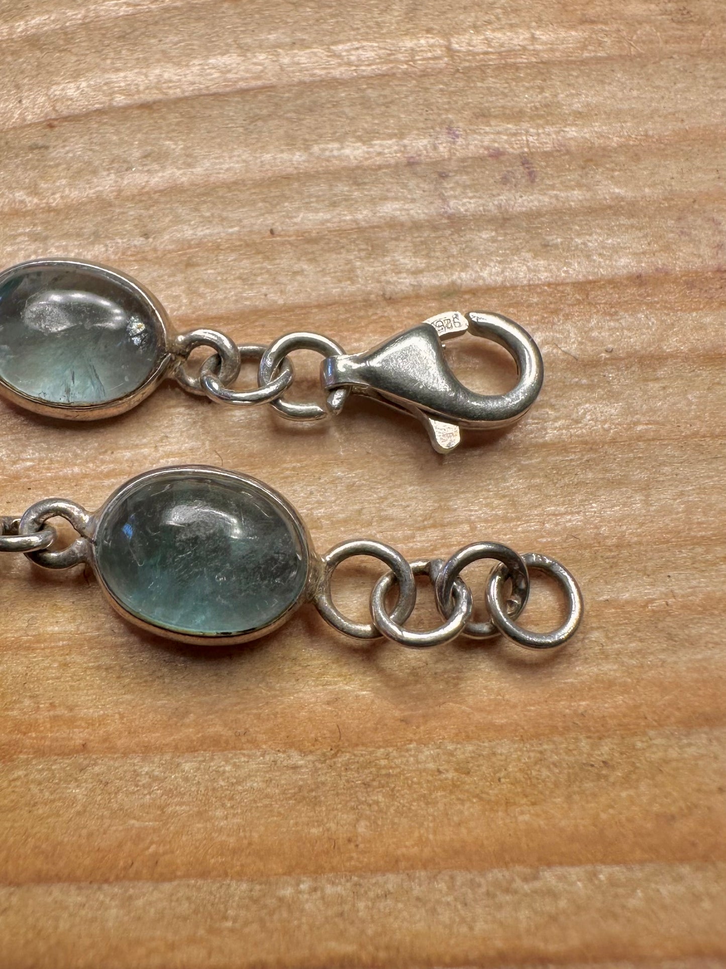 Vintage Blue Quarts 925 Sterling Silver 7.3 inch Bracelet