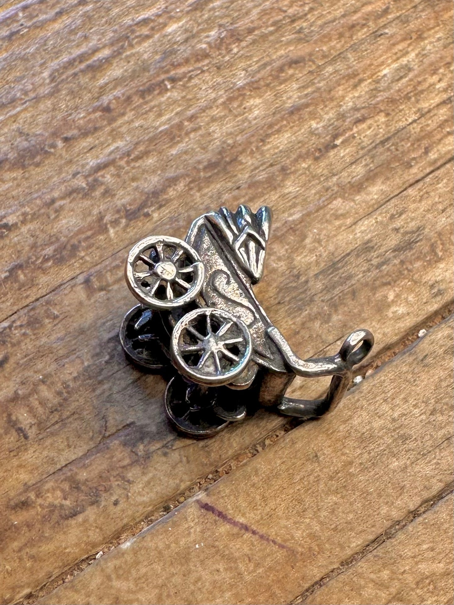 Baby Carriage Pram Moving Wheels 925 Sterling Silver Charm Pendant