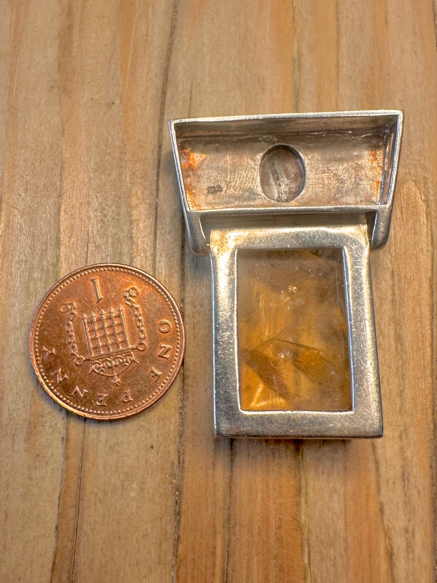 Abstract Citrine and Banded Agate 925 Sterling Silver Pendant