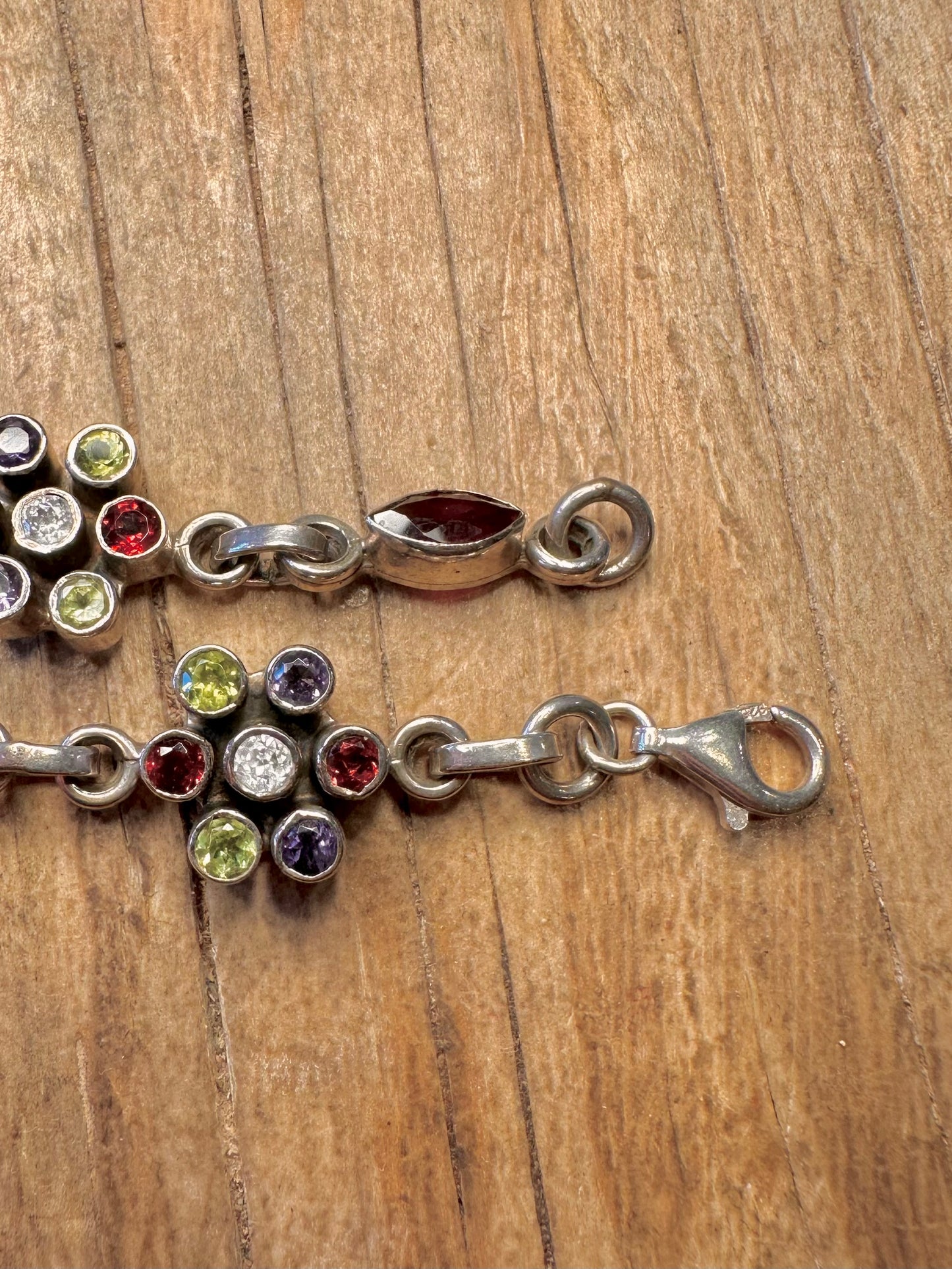 Vintage Multi Gemstone 925 Sterling Silver 7.6 inch Bracelet