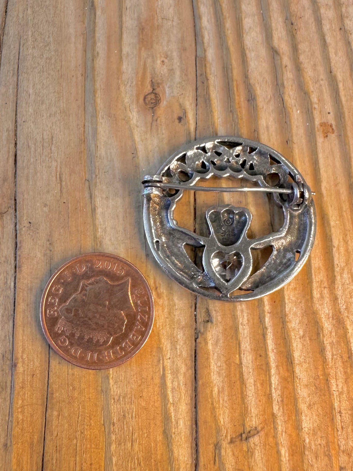 Claddagh CZ Stone 925 Sterling Silver Brooch