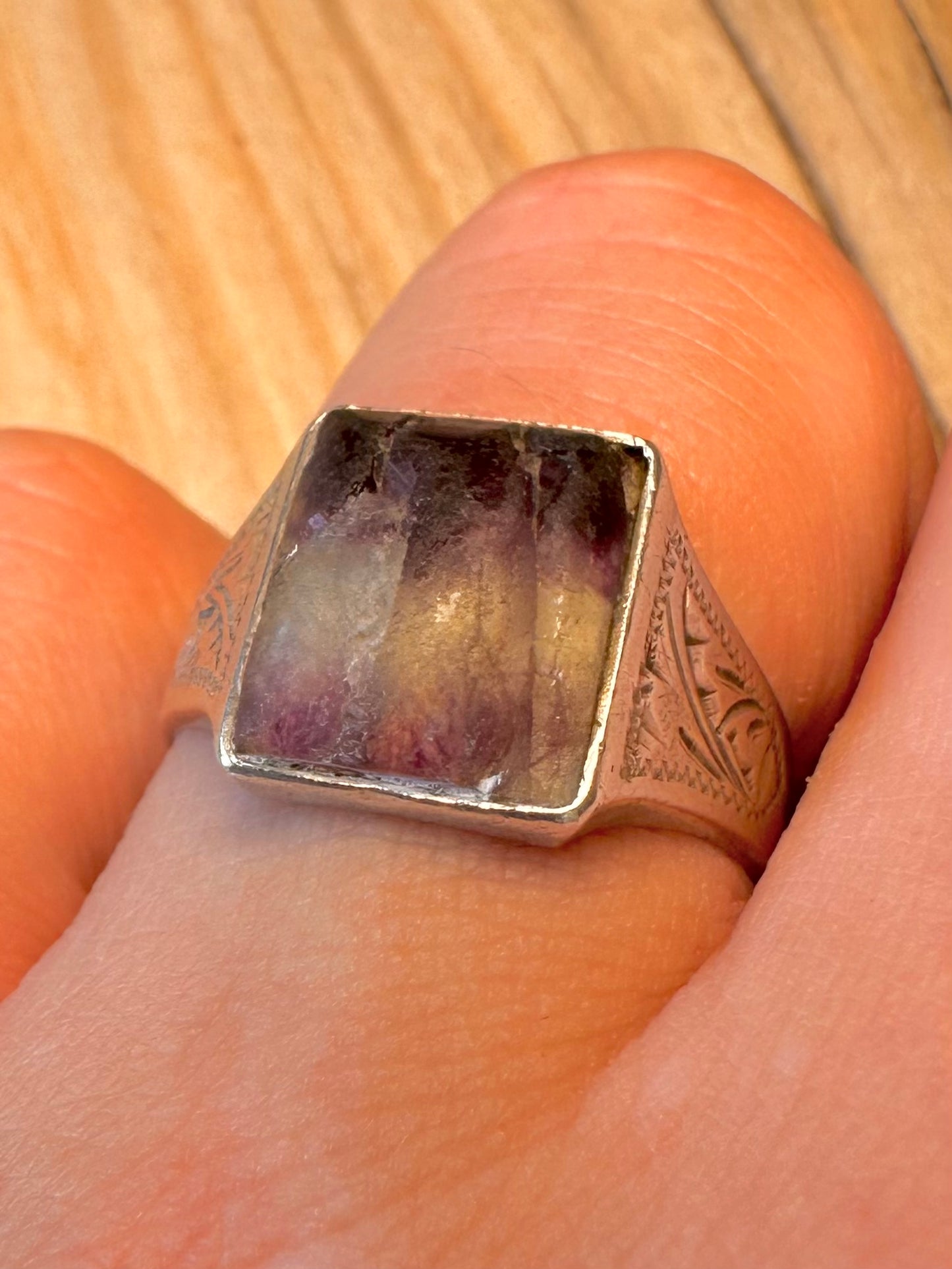 Vintage Blue John Signet 925 Silver Size R Ring