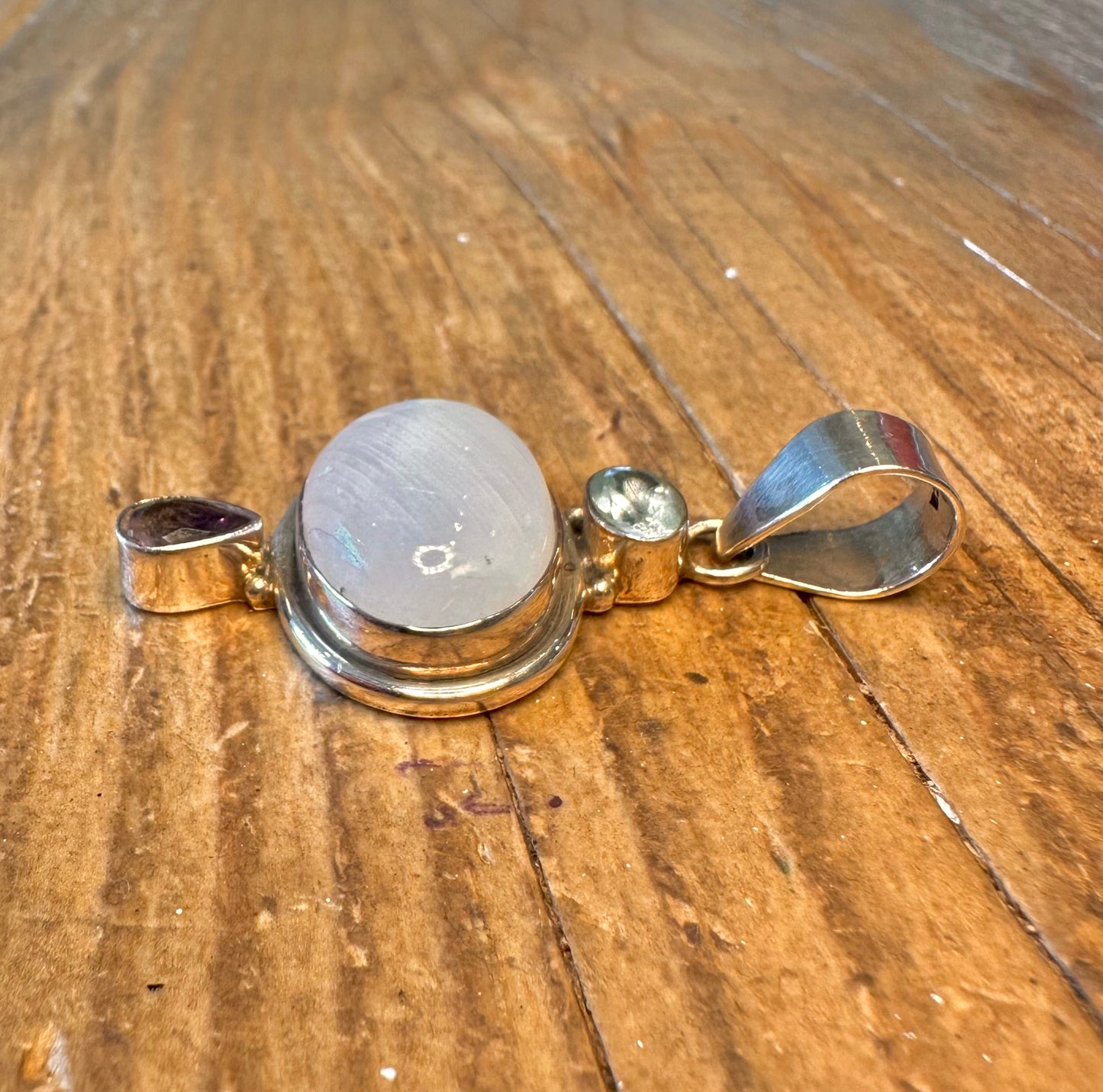 Vibrant Rainbow Moonstone Blue Topaz Amethyst 925 Sterling Silver Pendant