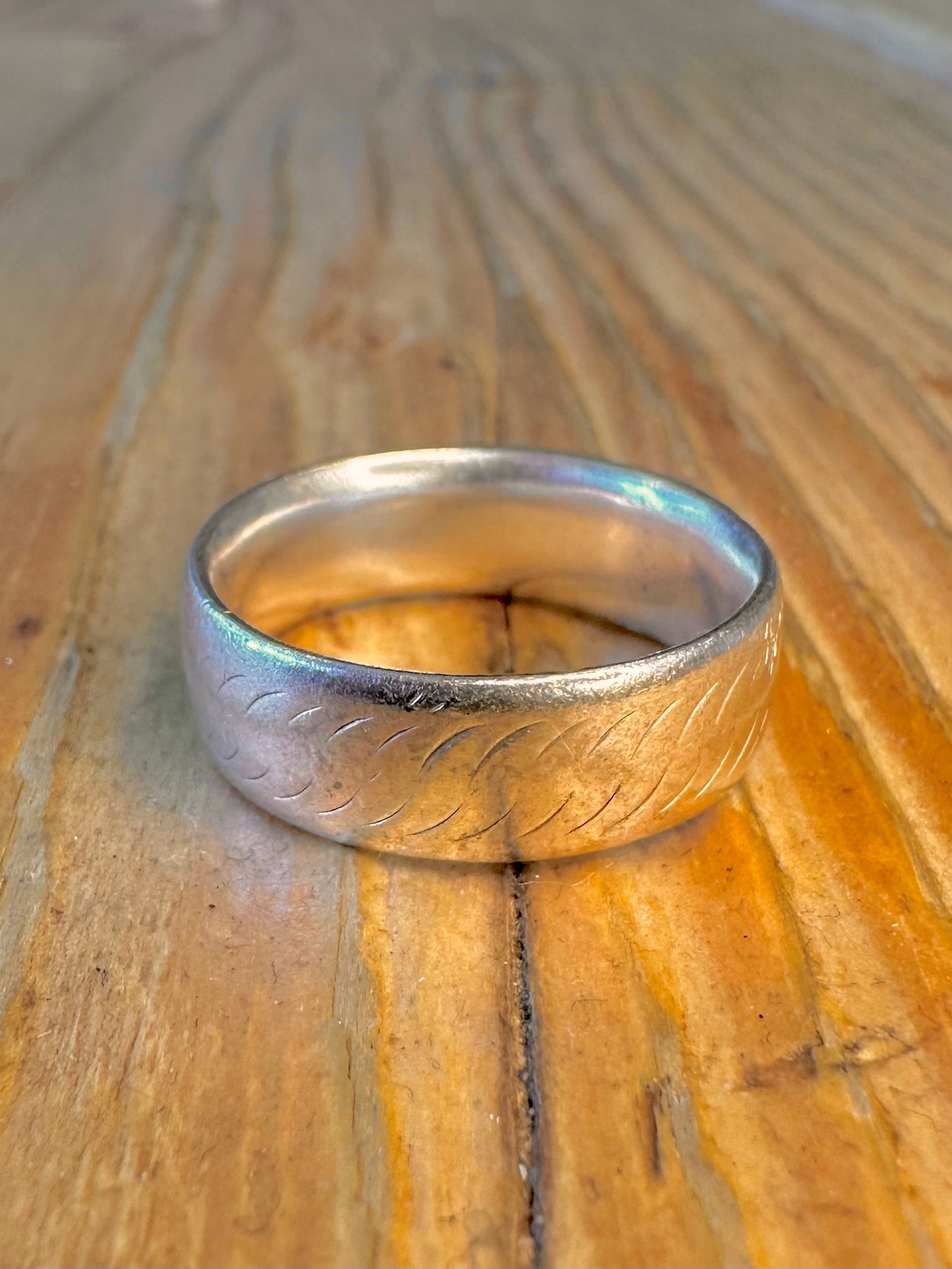 Engraved Pattern Band 925 Sterling Silver Size N Ring