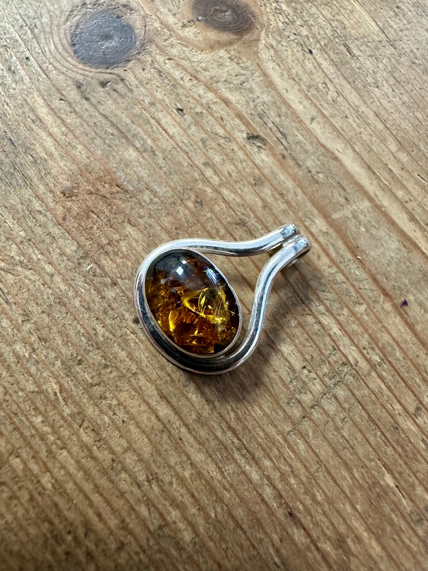 Modernist Amber 925 Silver Pendant