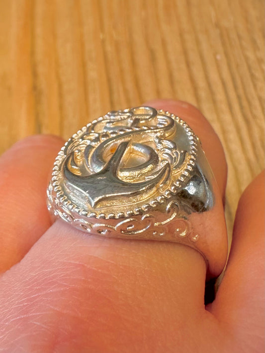 Vintage Anchor and Snake Signet 925 Sterling Silver Size W1/2 Ring