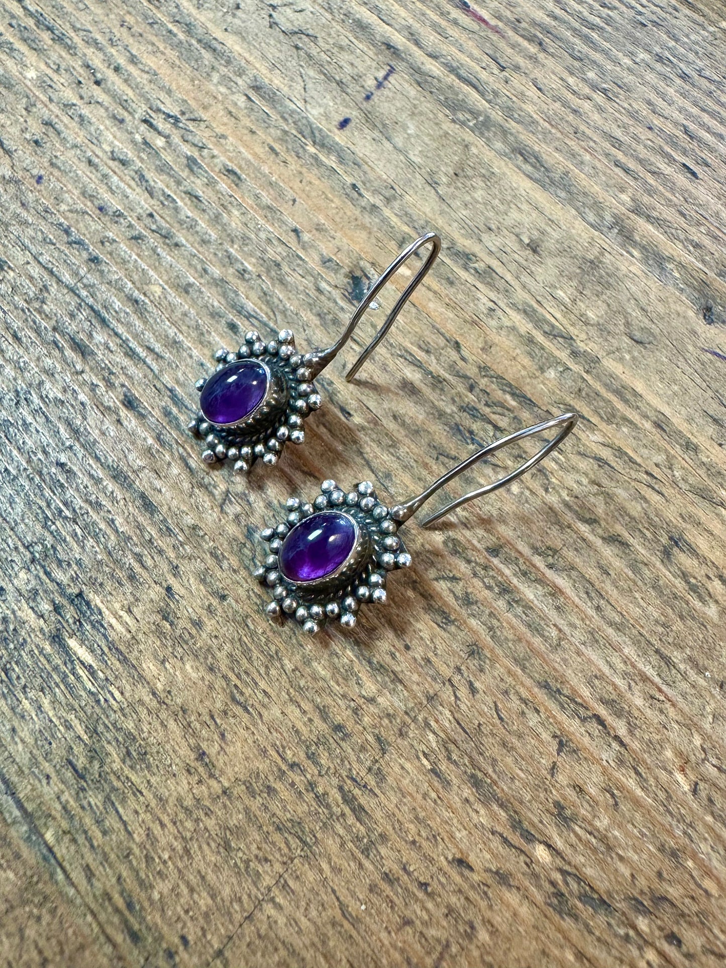 Vintage Boho Tribal Amethyst 925 Silver Earrings