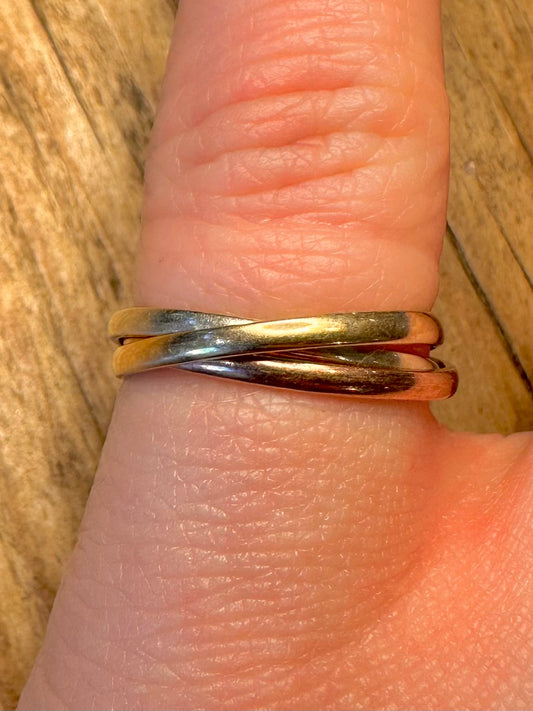 9ct Gold Rose Yellow White Russian Band Size L1/2 Ring