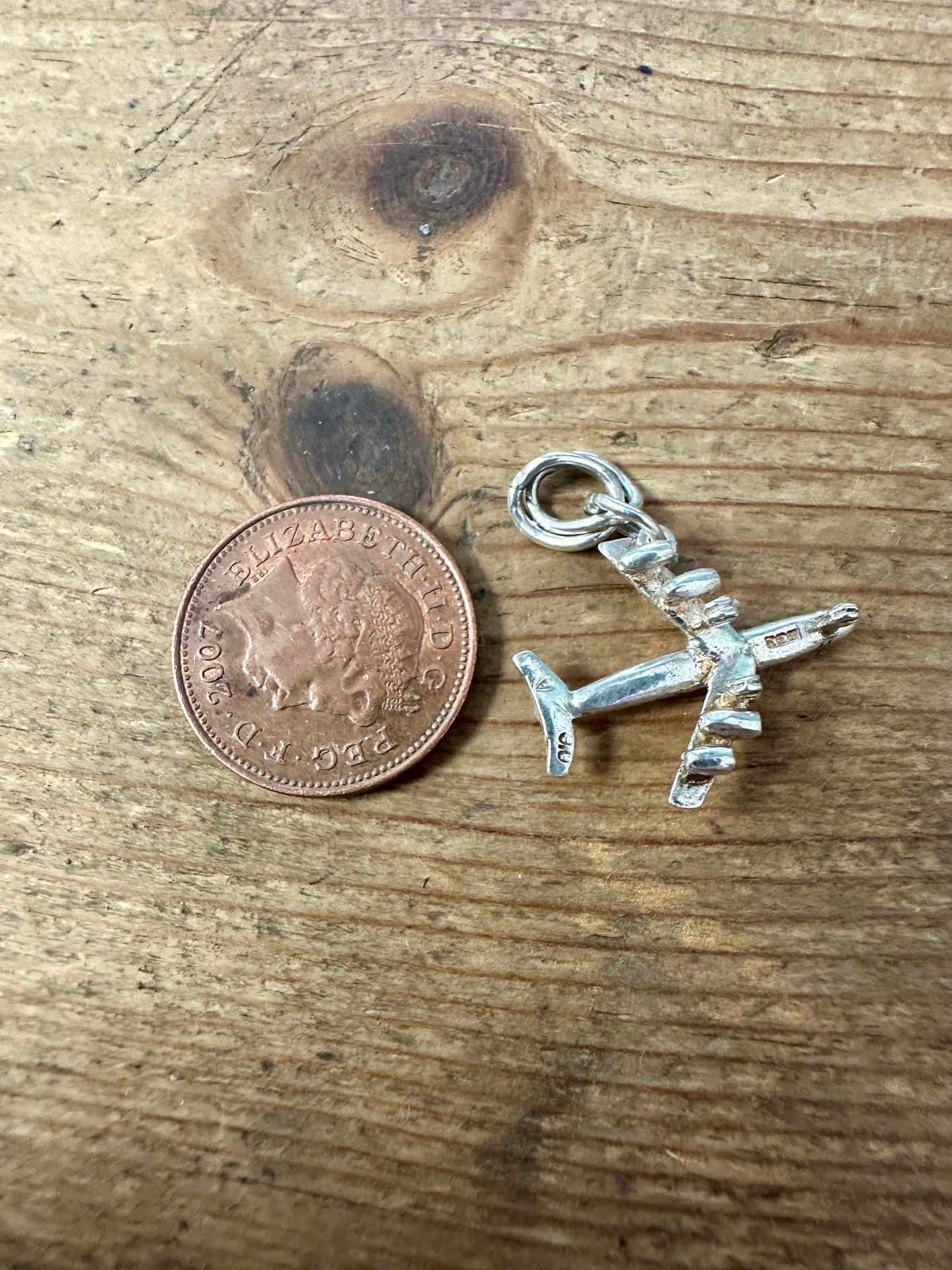 Vintage 1974 Plane 925 Silver Charm Pendant