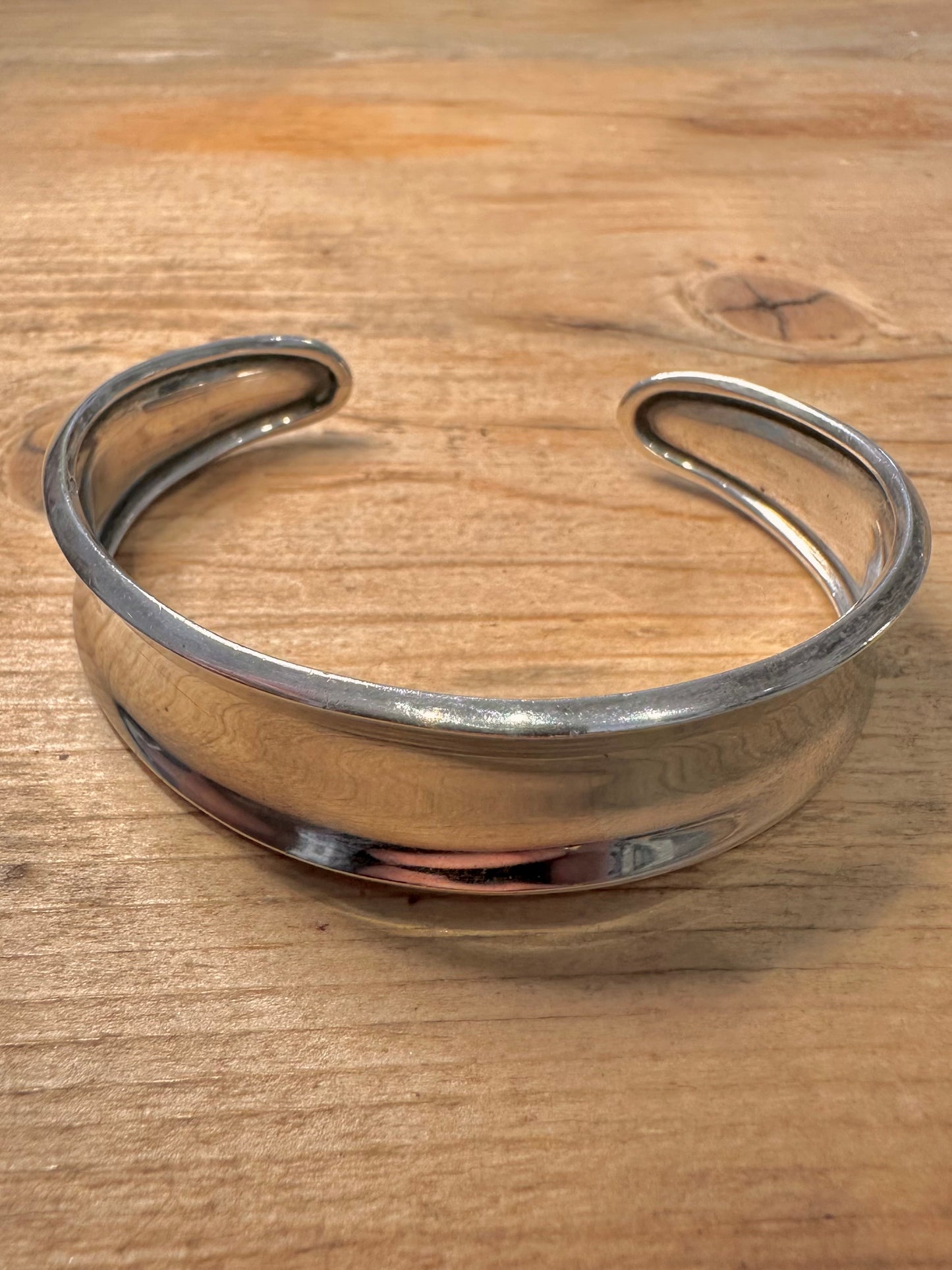 Abstract Curved 925 Silver Cuff Bangle
