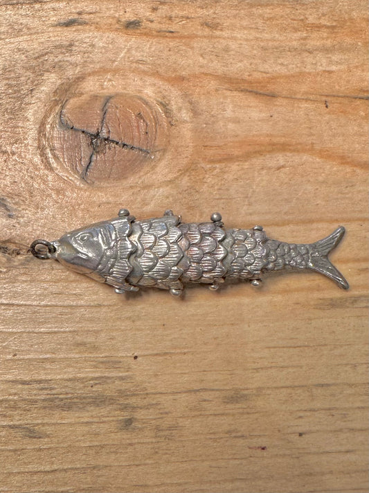 Vintage Articulated Fish 925 Silver Pendant