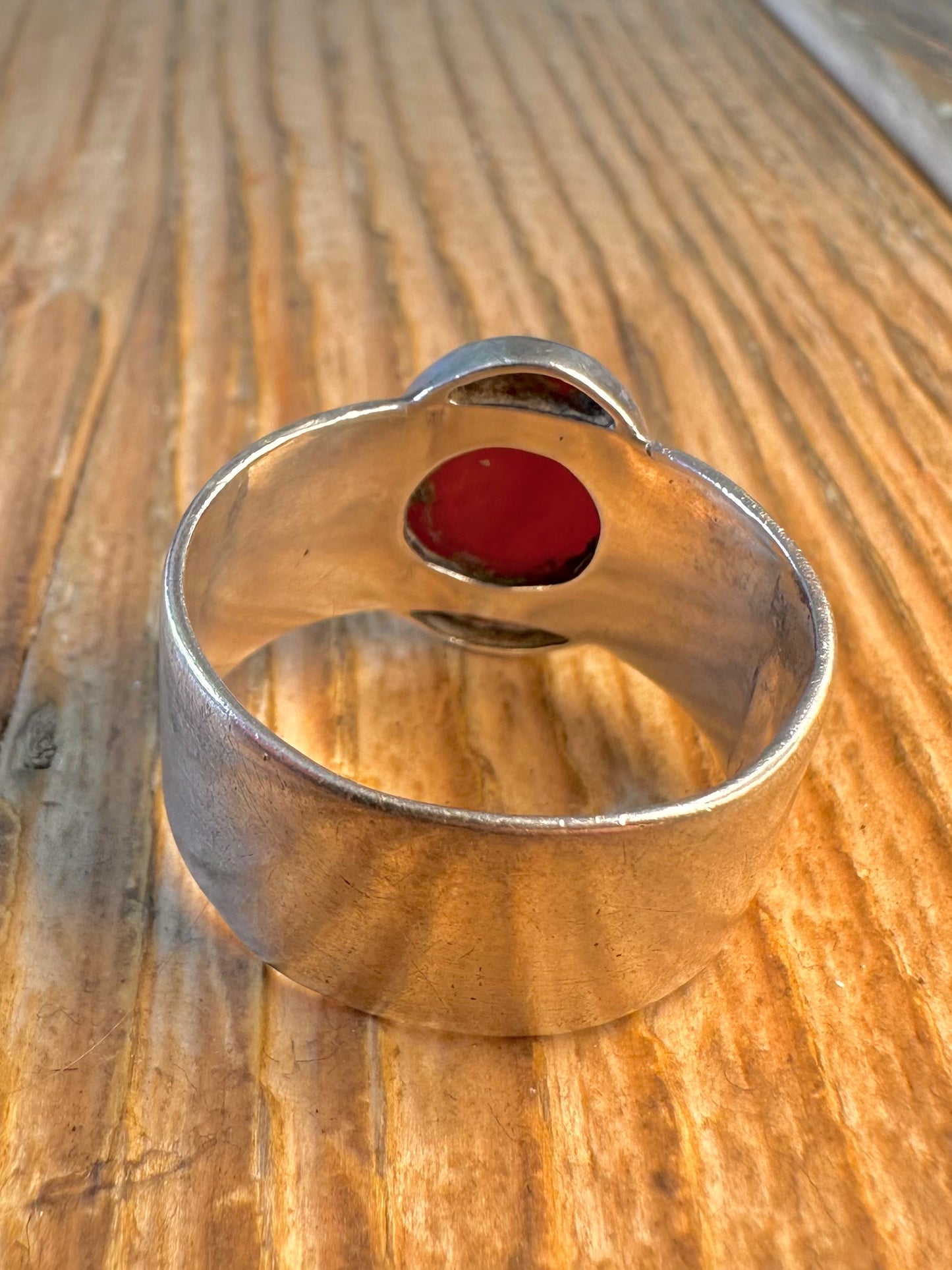 Carnelian Wide Band 925 Sterling Silver Size V Ring