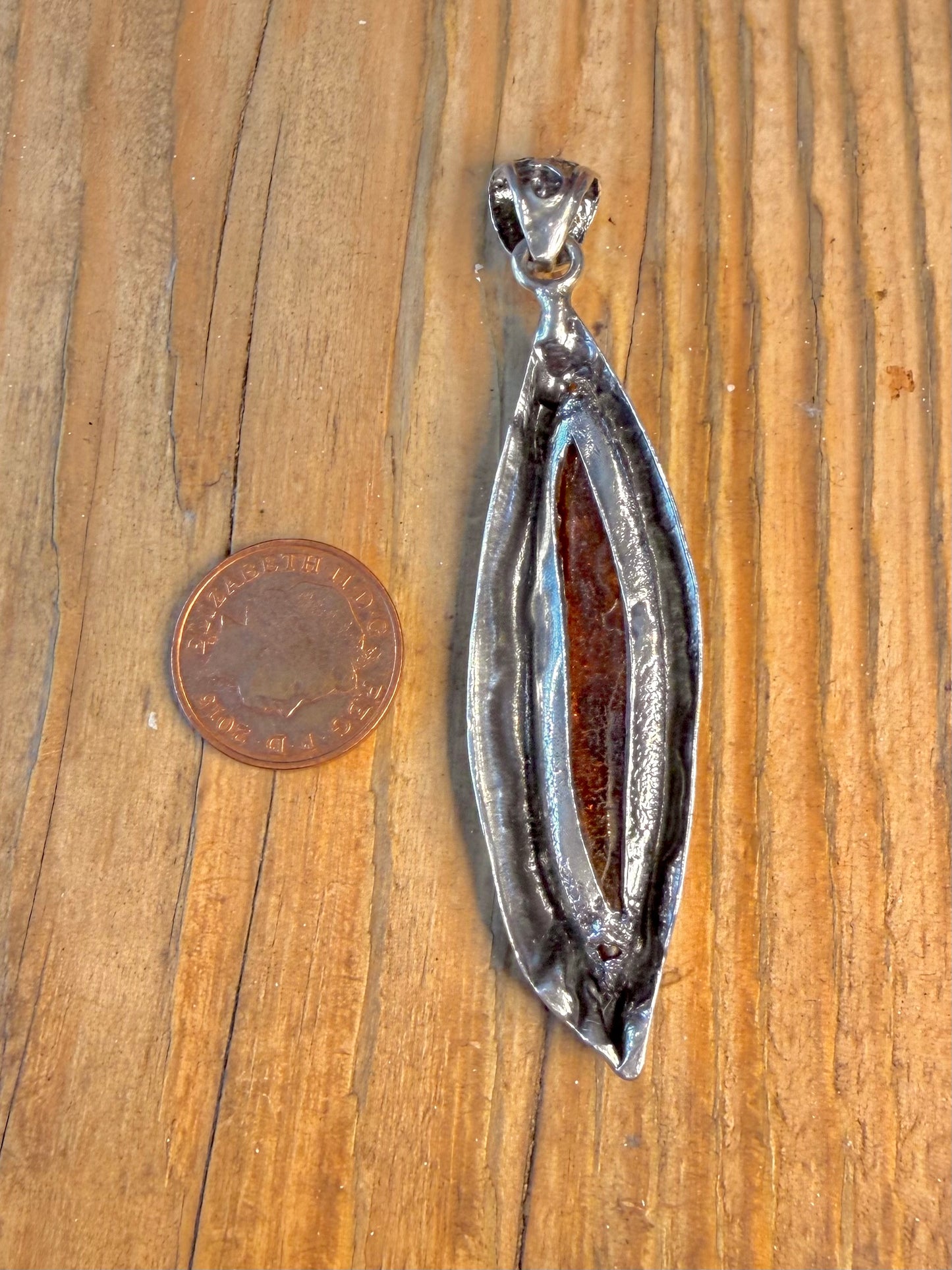 Handmade Abstract Amber 925 Sterling Silver Pendant