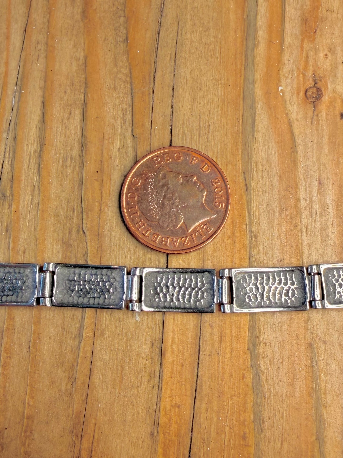 Greek Key Rectangle Link 925 Sterling Silver 8.75 inch Bracelet