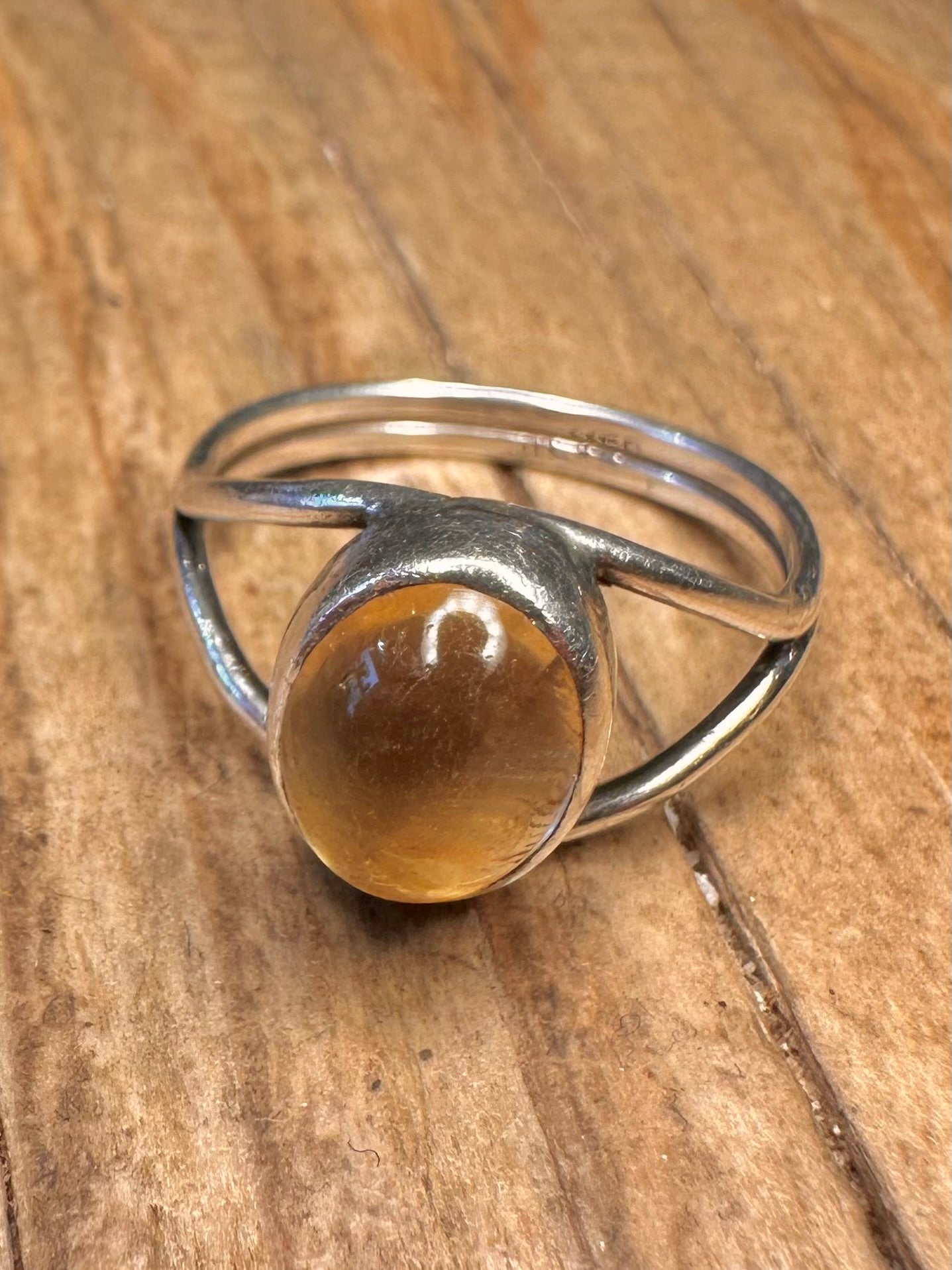 Vintage Yellow Stone 925 Sterling Silver Size R Ring