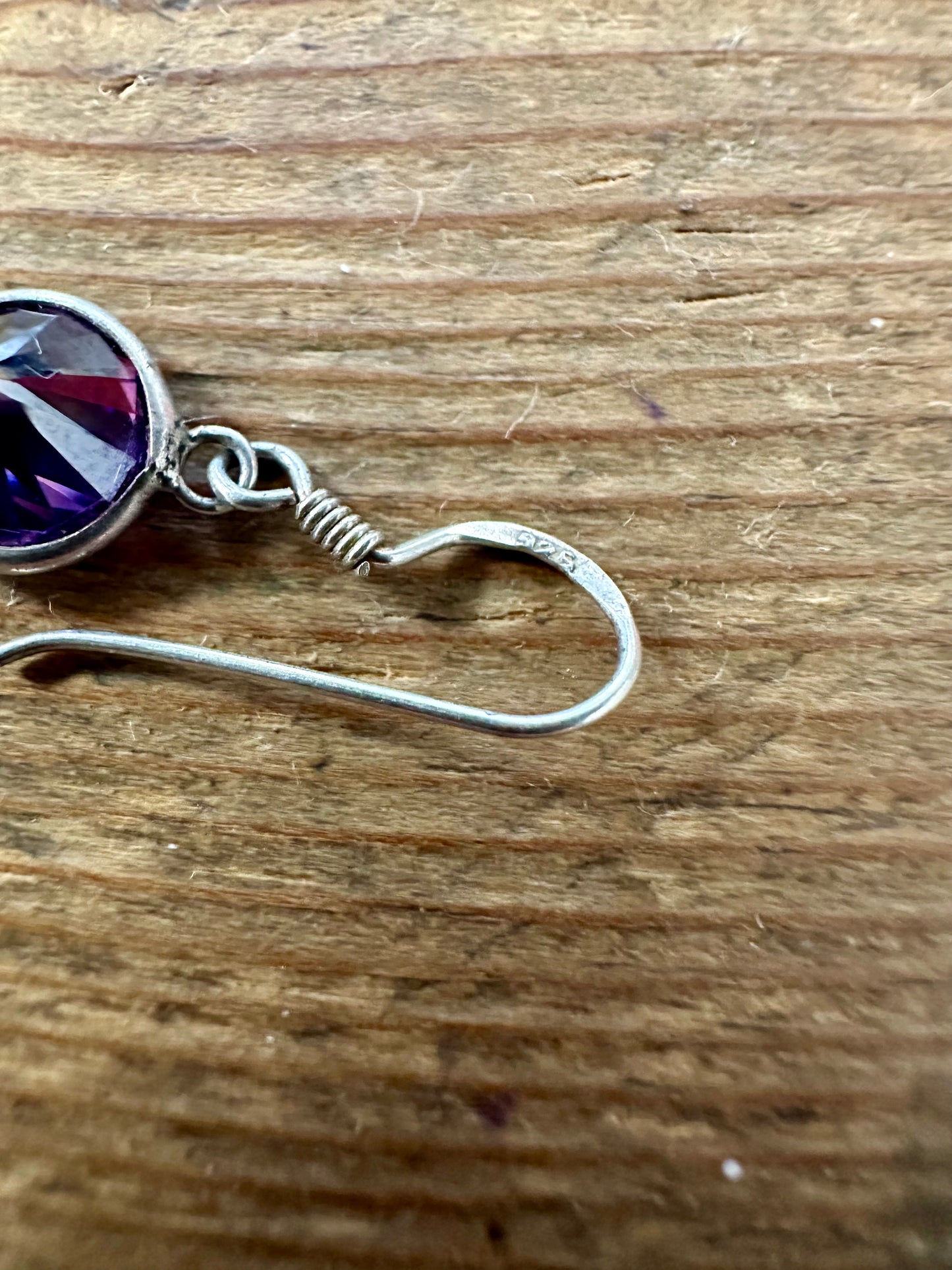 Modernist Purple Stone Dangle 925 Silver Earrinfs