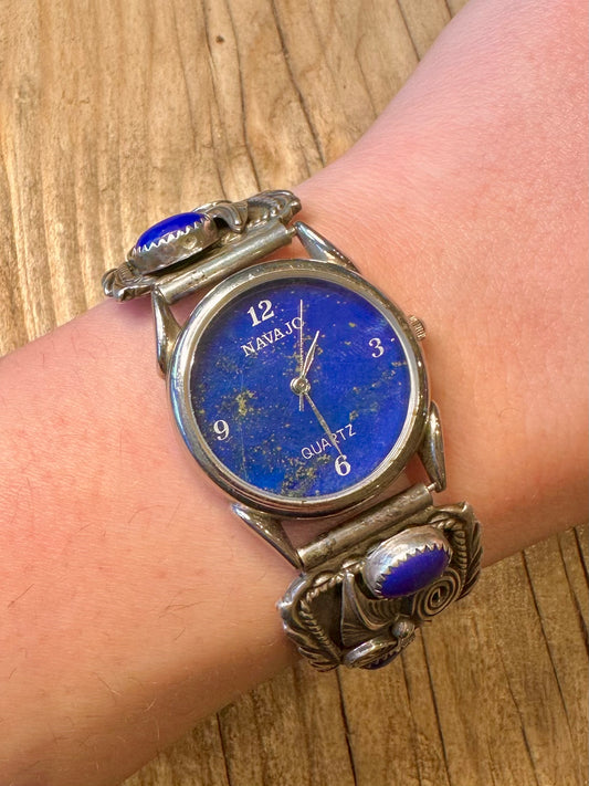 Vintage Lapis Navajo Quarts Maker BB 925 Sterling Silver and Stainless Steel Watch Collectable