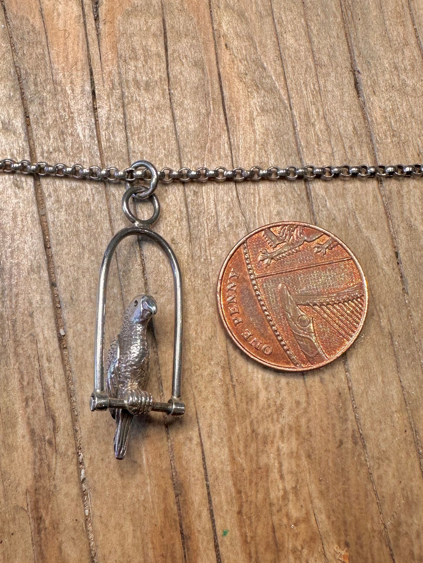 Vintage Vogel auf Stange schwingend Belcher Kette 925 Sterling Silber 47,8 cm Halskette