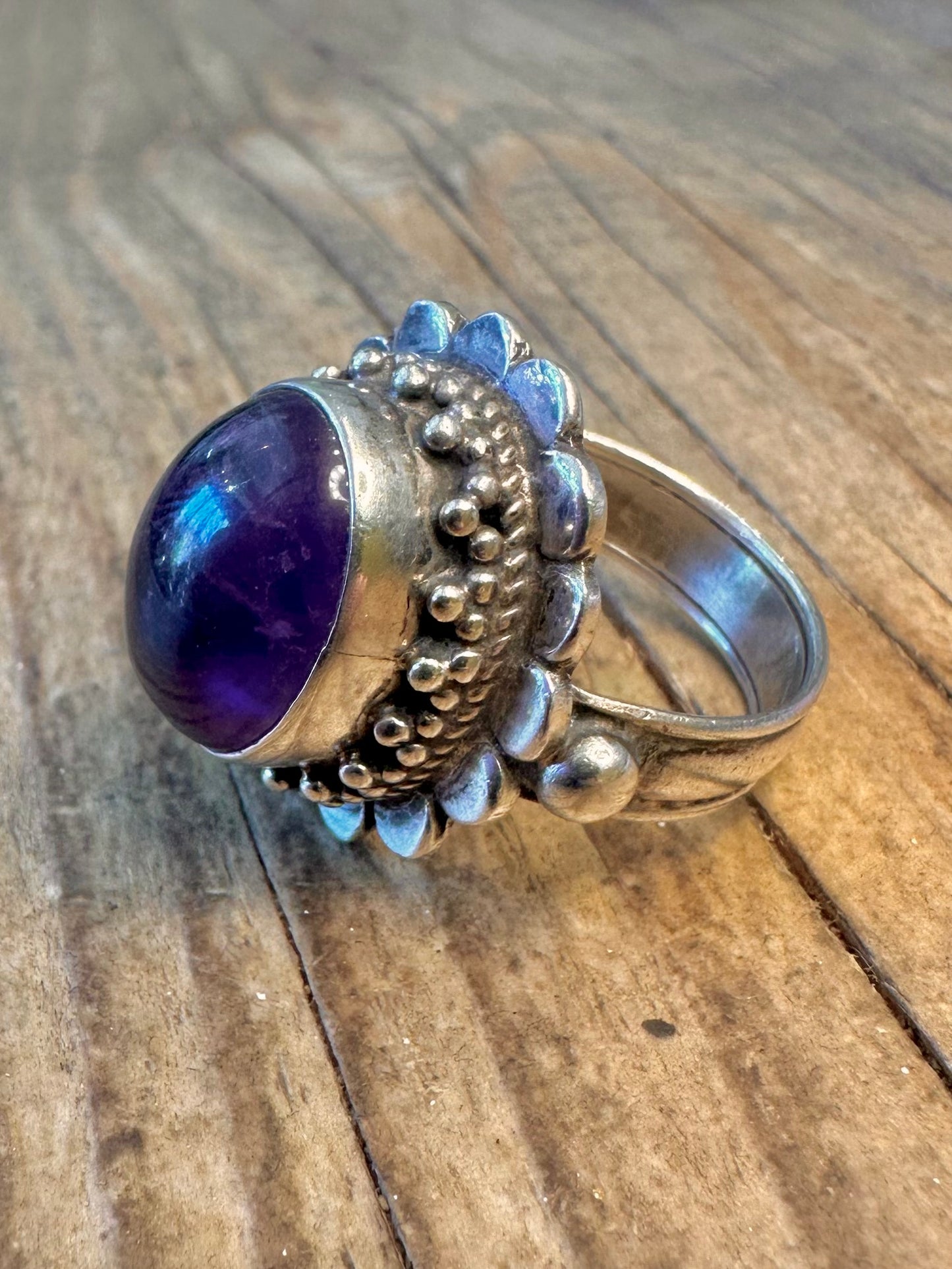 Ornate Amethyst Boho 925 Sterling Silver Size T Ring