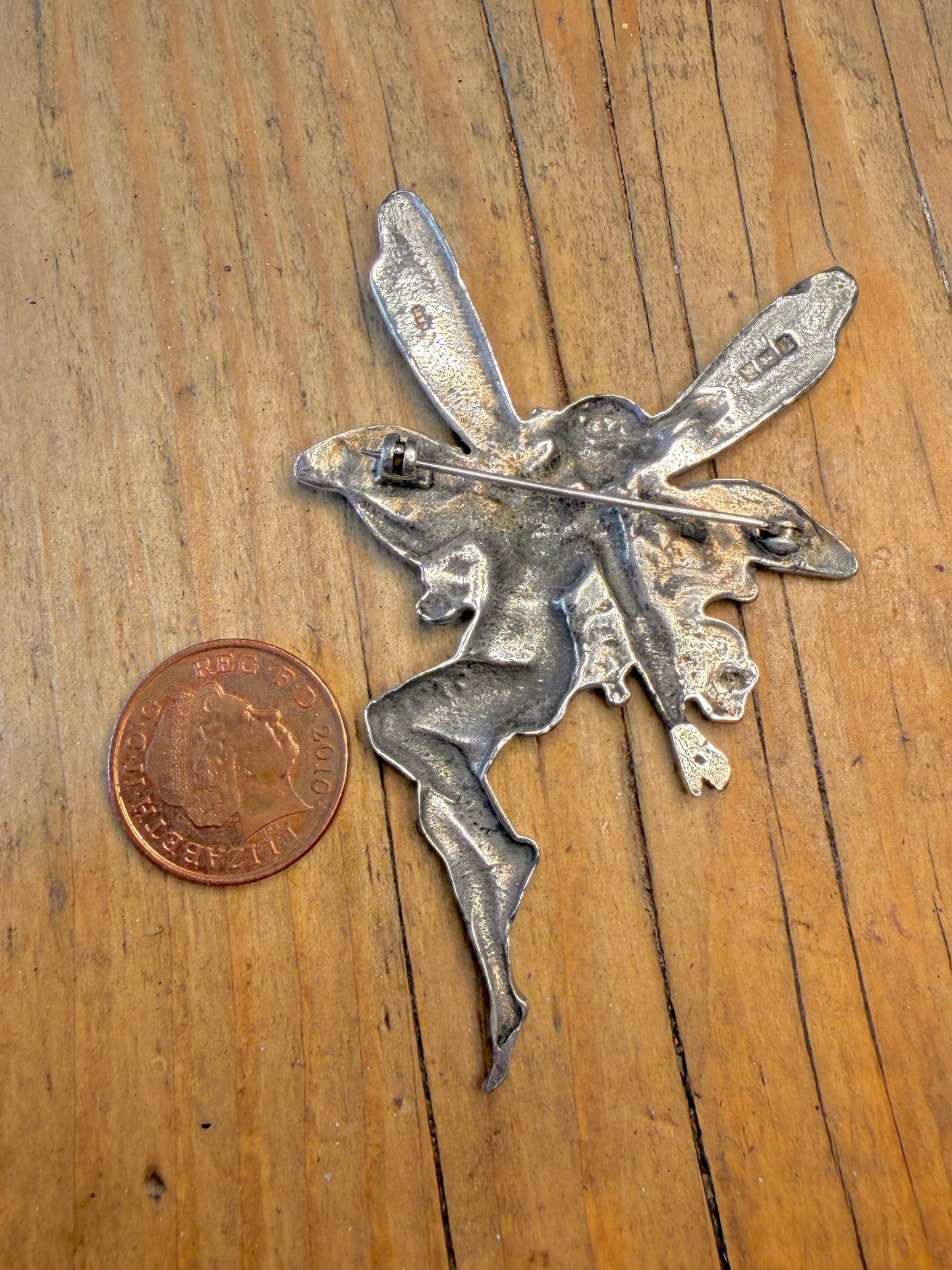 Large 1989 Art Nouveau Fairy 925 Sterling Silver Brooch