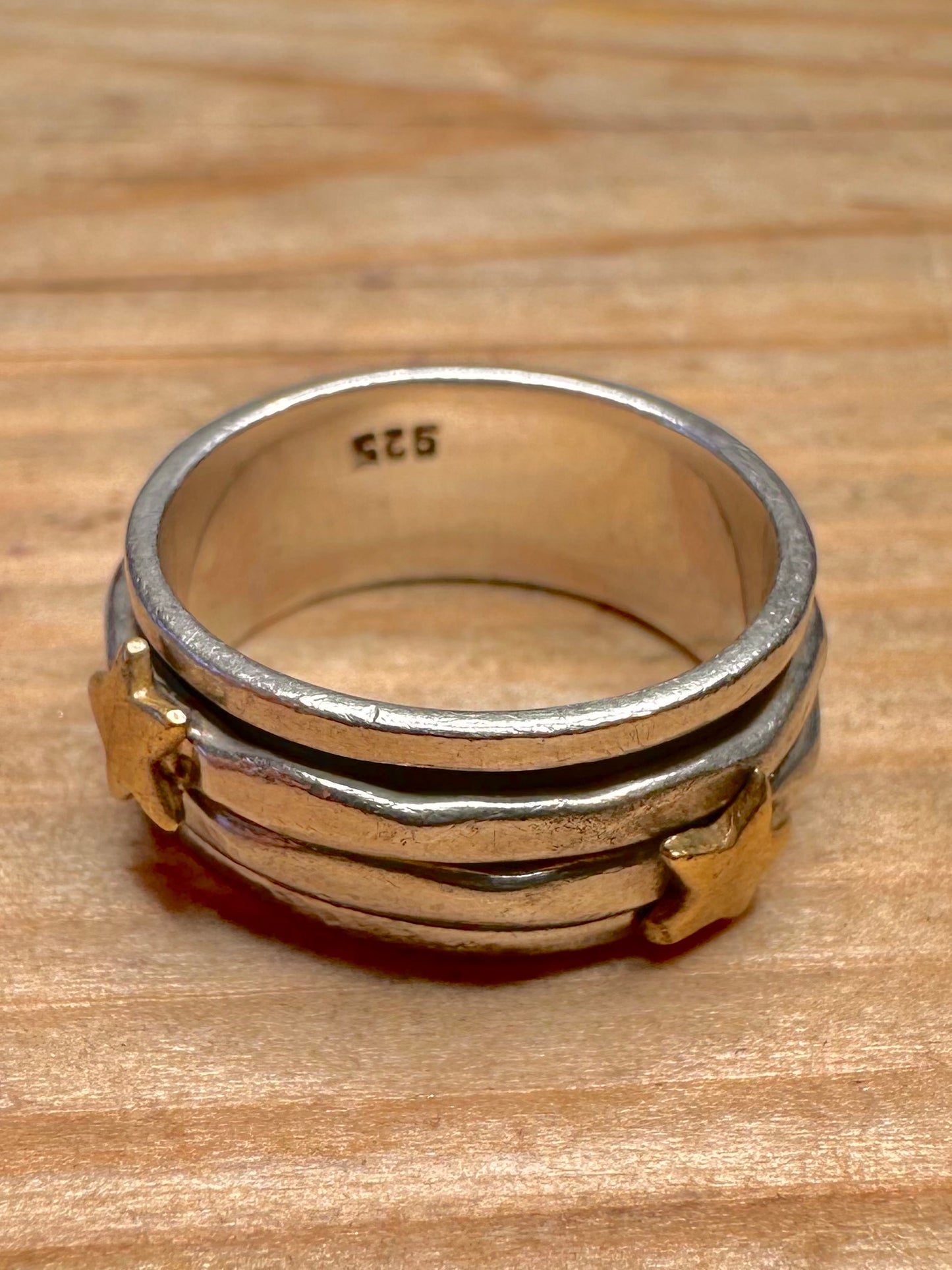 Vintage Spinner Gold Stars 925 Sterling Silver Size N Ring