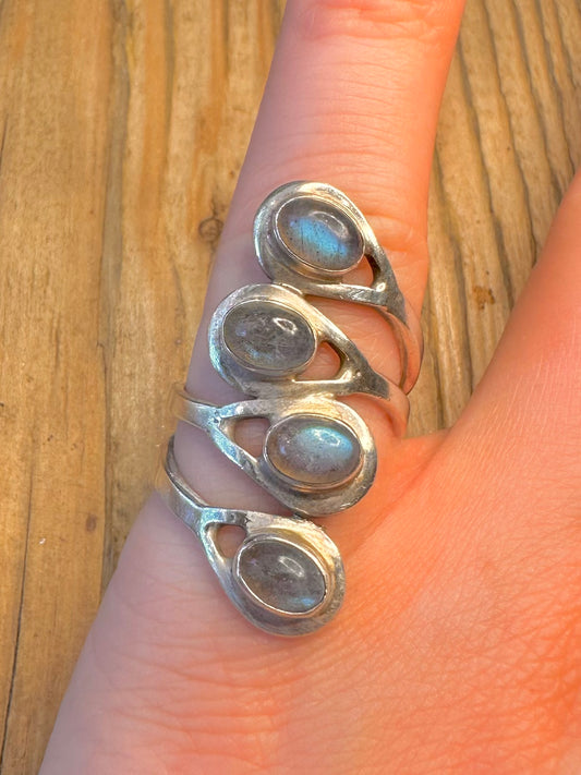 Labradorite Overlapping Swirl 925 Sterling Silver Size P Ring