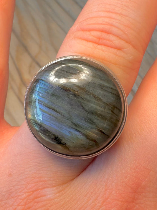 Vintage Labradorite Circle 925 Silver Size O Ring