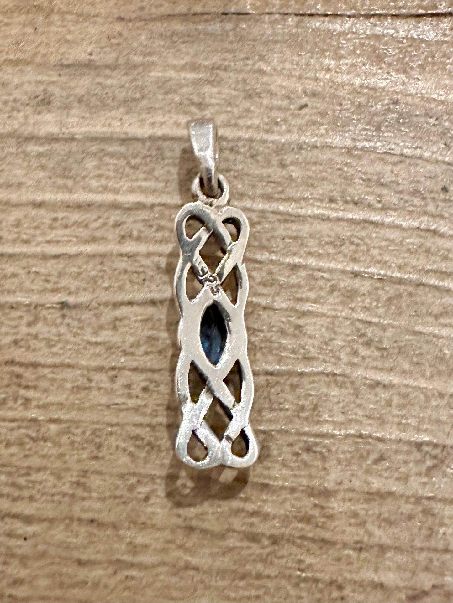 Vintage Celtic Rectangle Blue Stone 925 Silver Pendant