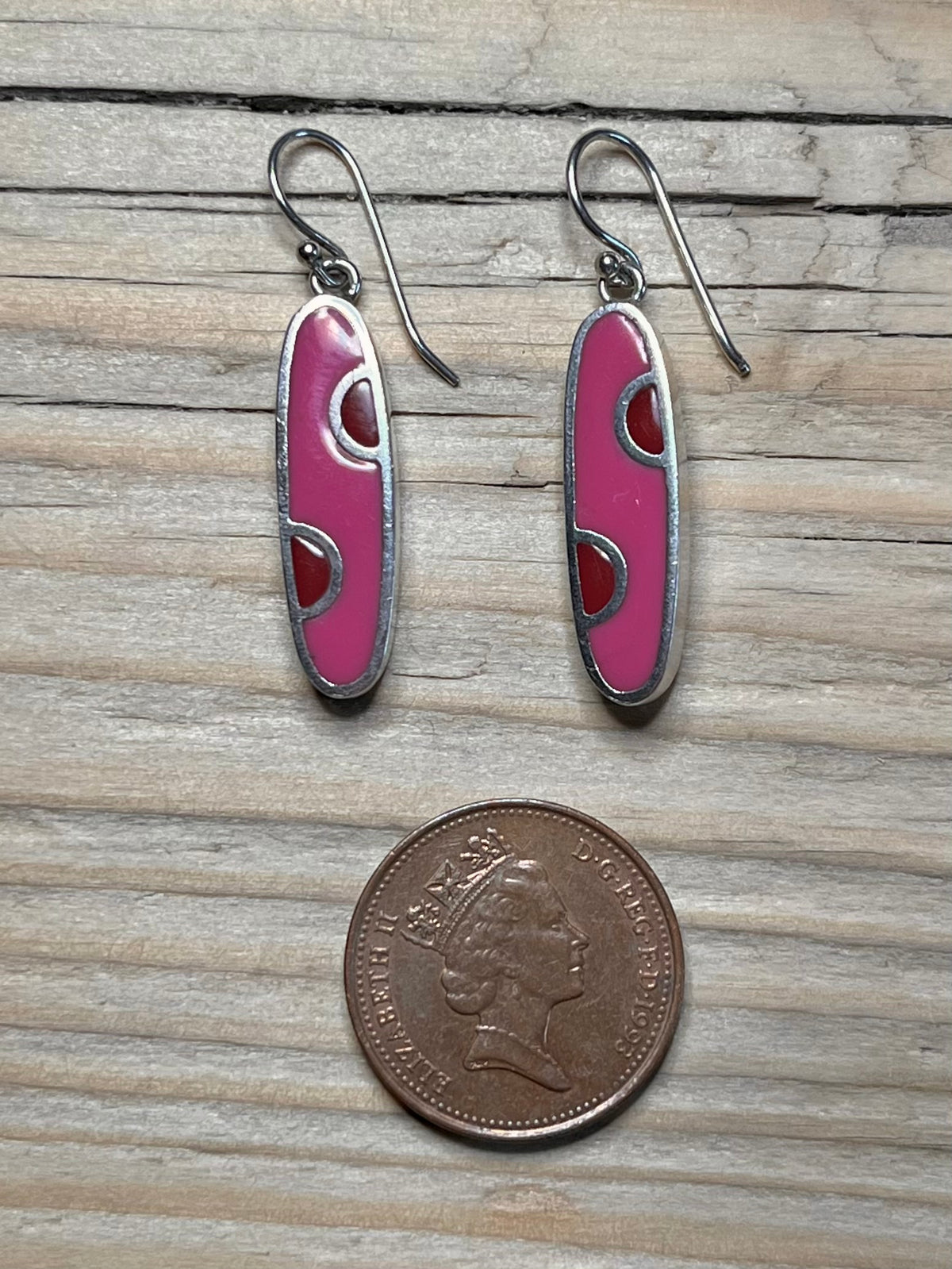 Pink and Red Elongate Oval 925 Sterling Silver Drop Earrings