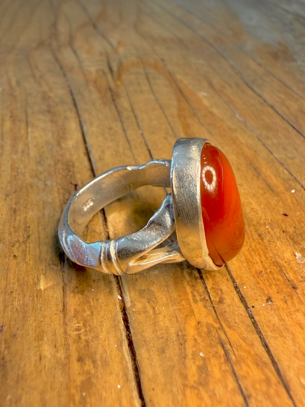 Carnelian Oval Leaf Design Band 925 Sterling Silver Size N Ring