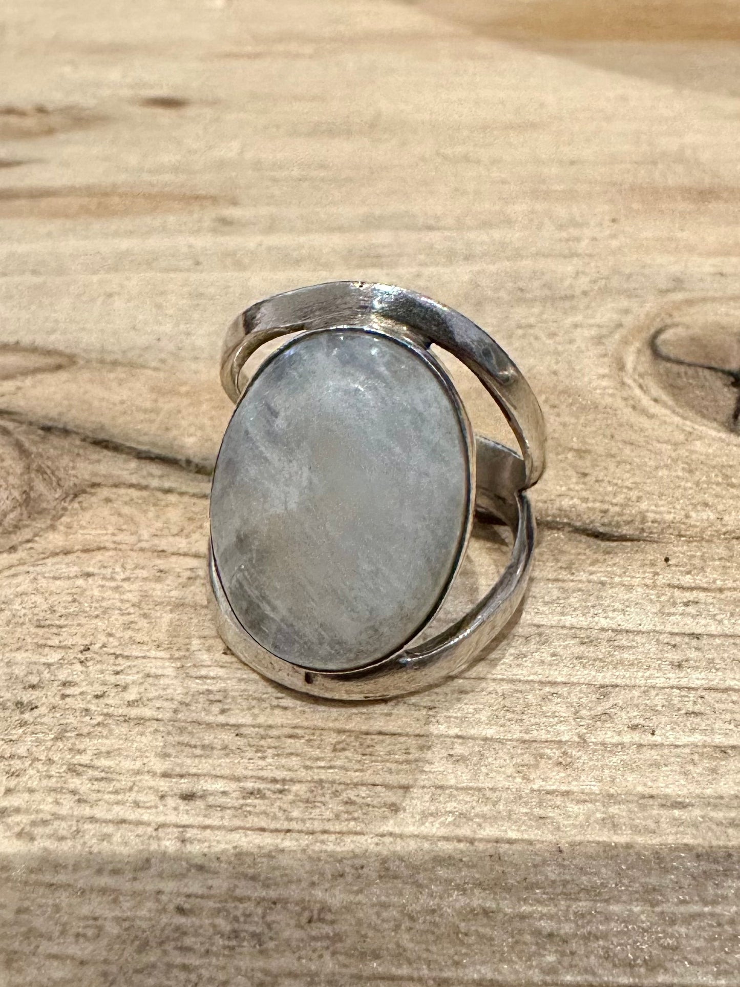 Abstract Moonstone Cabochon 925 Silver Size L Ring