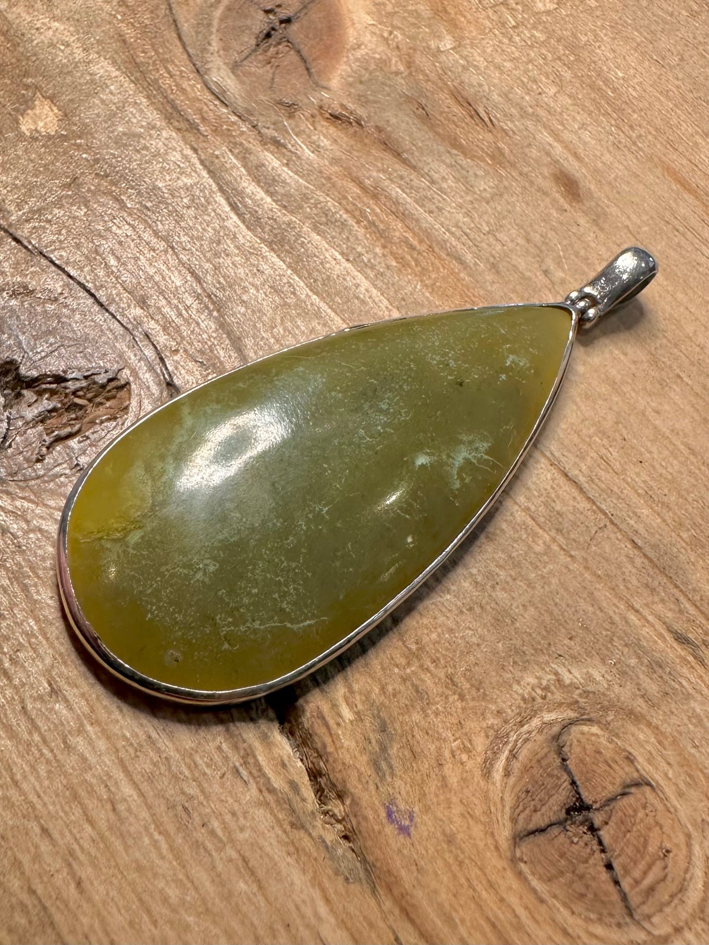 Vintage Large Green Translucent 925 Silver Pendant