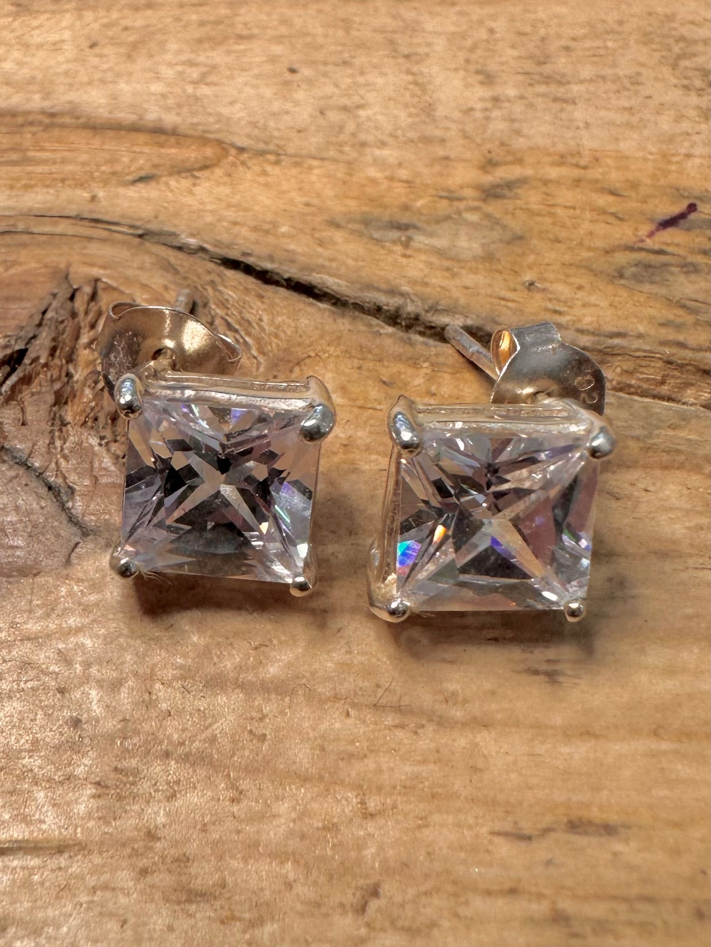 Modern Square White Stone 925 Silver Stud Earrings