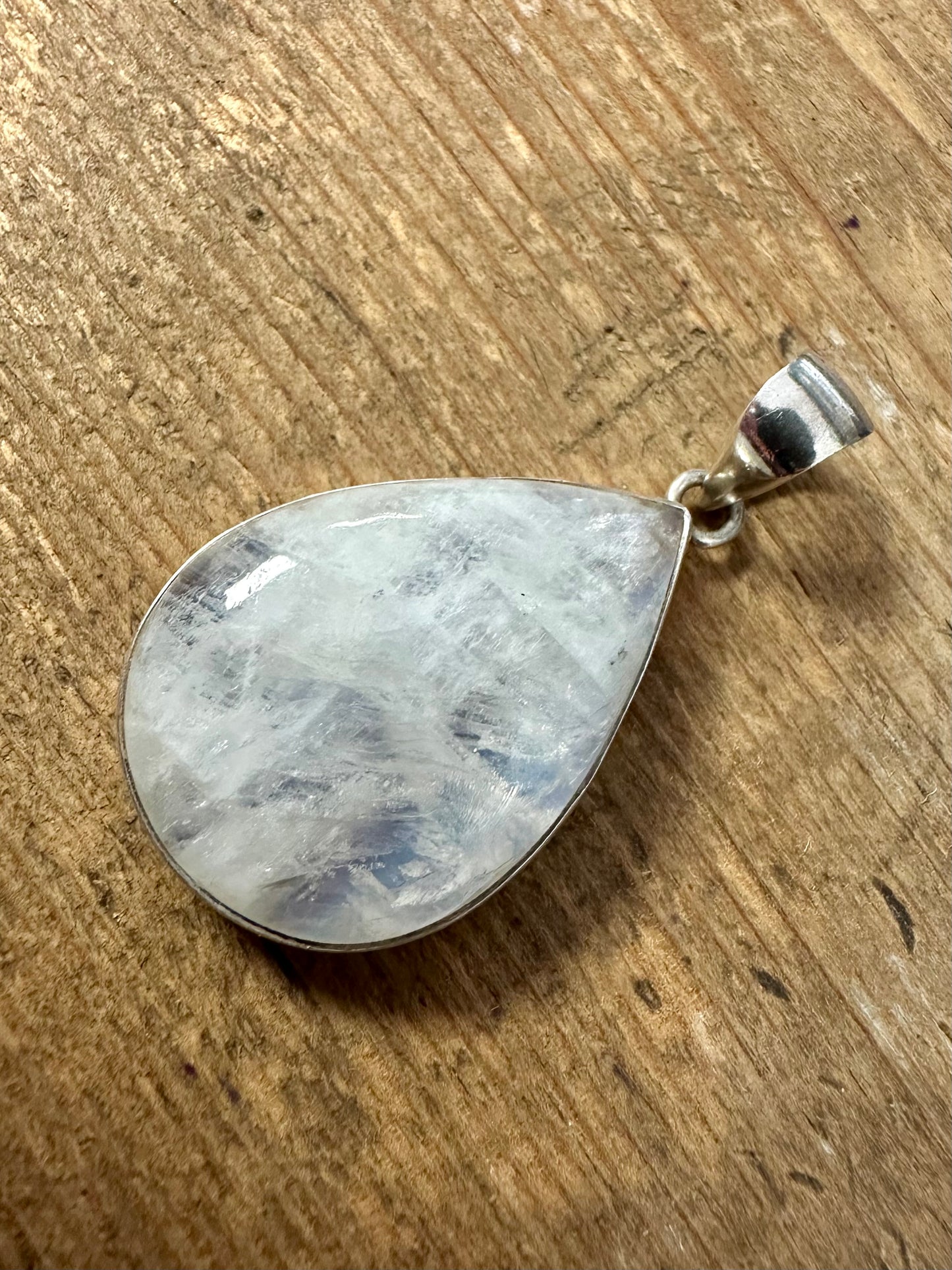 Large Rainbow Moonstone 925 Silver Pendant