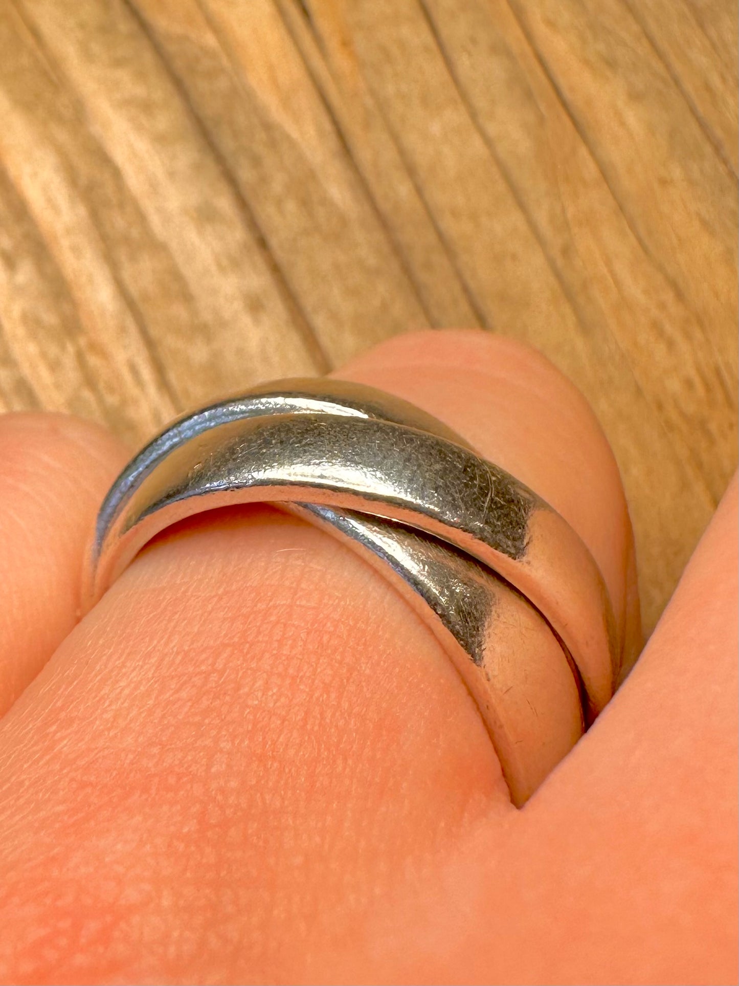 Vintage Chunky Three Band 925 Sterling Silver Size Q Ring