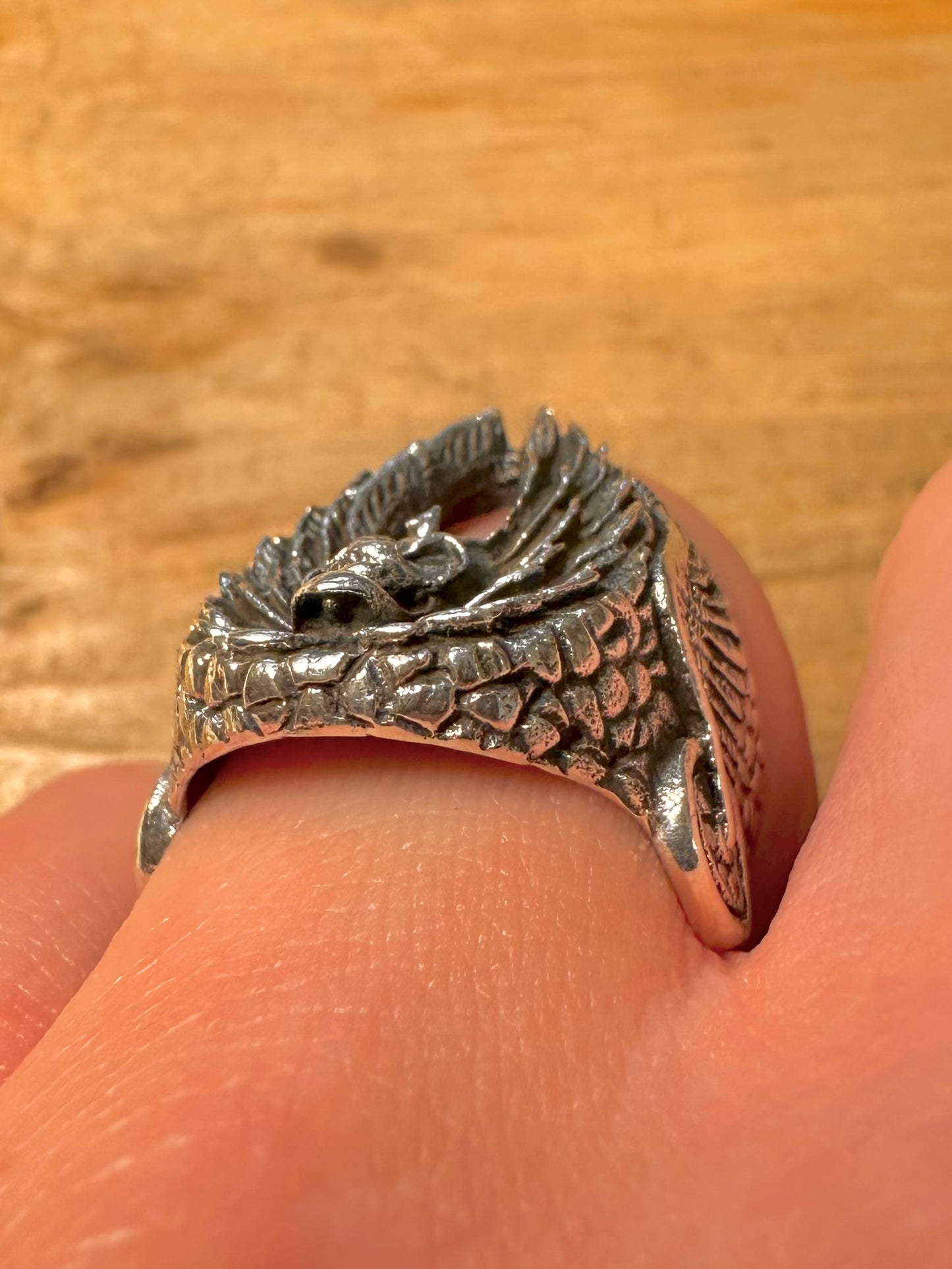 Vintage Skull Wings 925 Silver Size R Ring