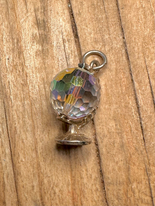 Vintage Crystal Quarts Globe 925 Sterling Silver Charm Pendant