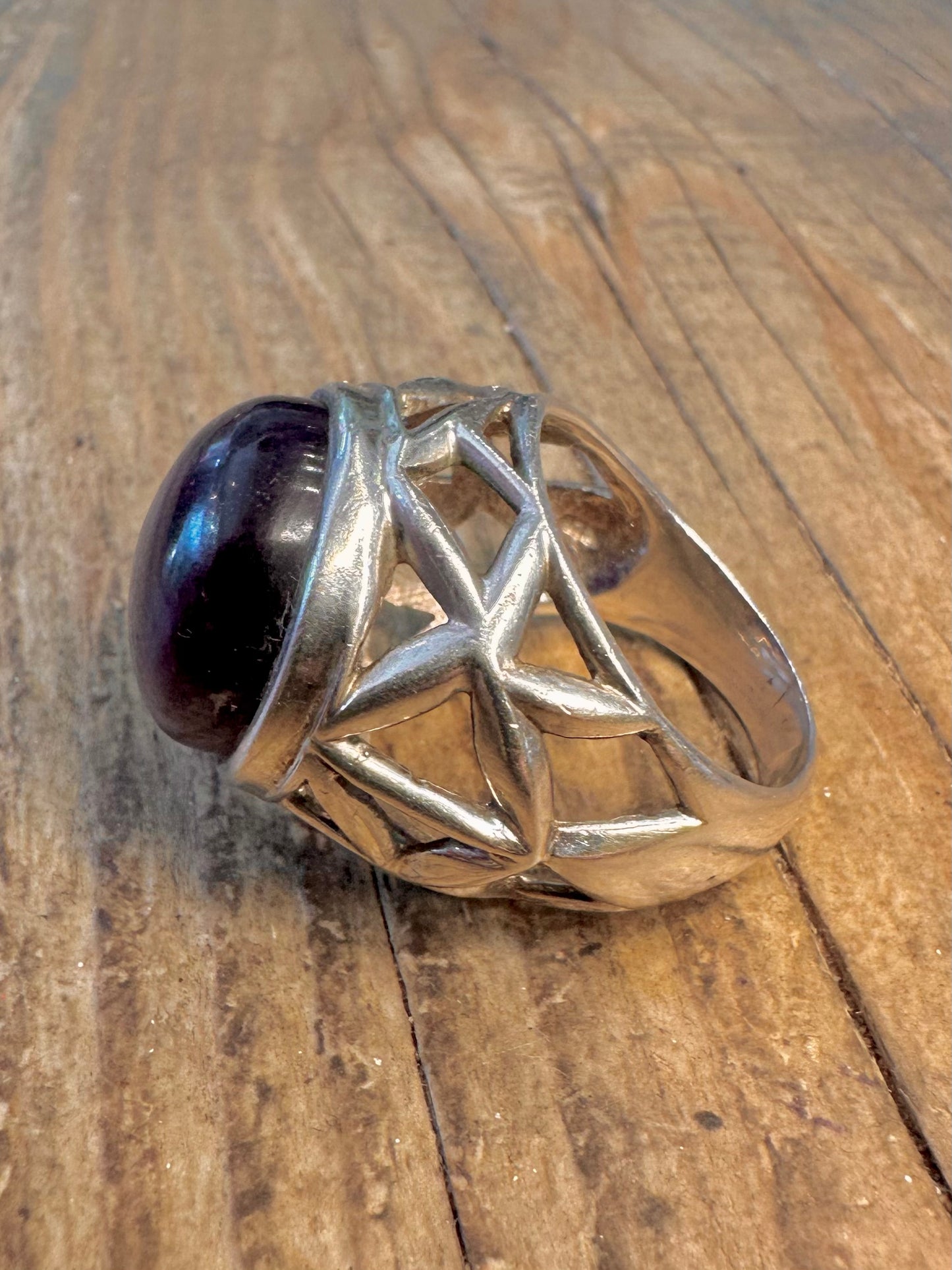Amethyst-Kuppel, geometrisch, 925er Sterlingsilber, Ring Größe S