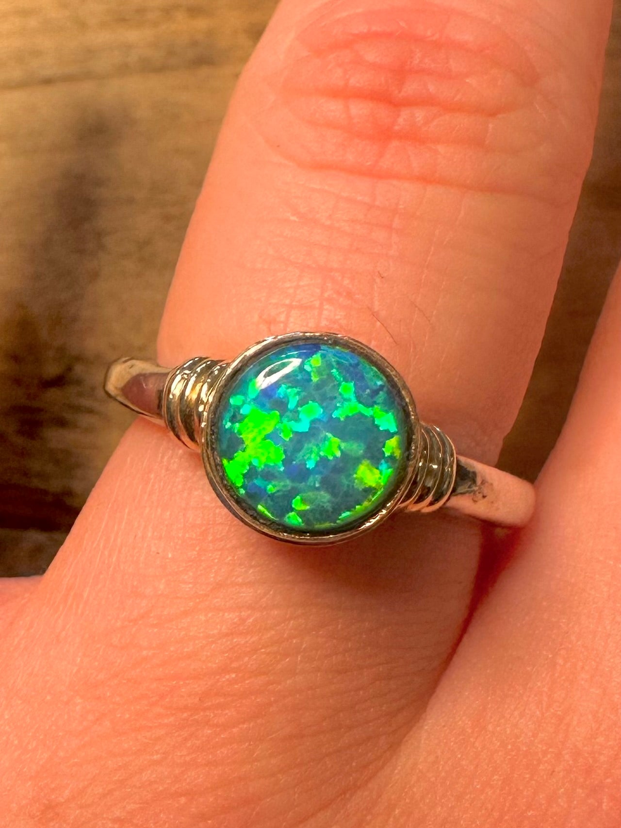 Modernist Opal Gold and 925 Silver Size Q Ring