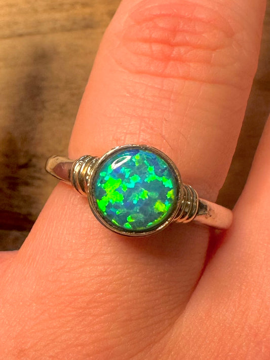 Modernist Opal Gold and 925 Silver Size Q Ring