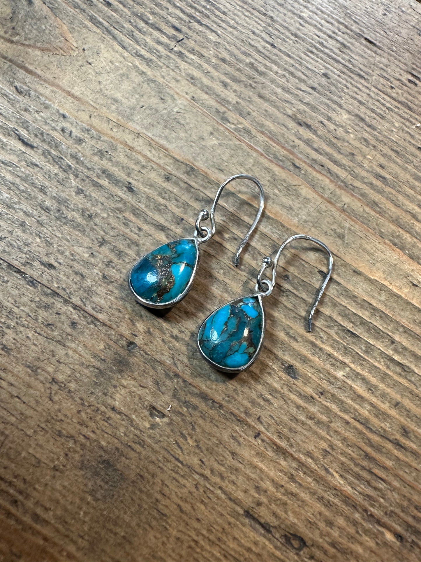 Vintage Turquoise Dangle 925 Silver Earrings