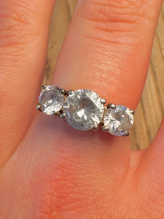 Vintage Three CZ 925 Sterling Silver Size R Ring