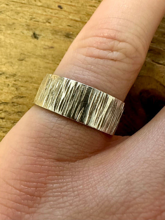 Vintage Bark Effect 925 Silver Size Q Ring