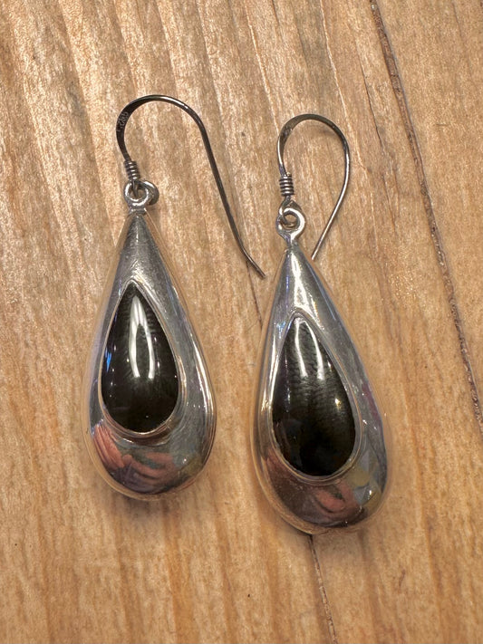 Vintage Chunky Onyx Dangle 925 Sterling Silver Earrings