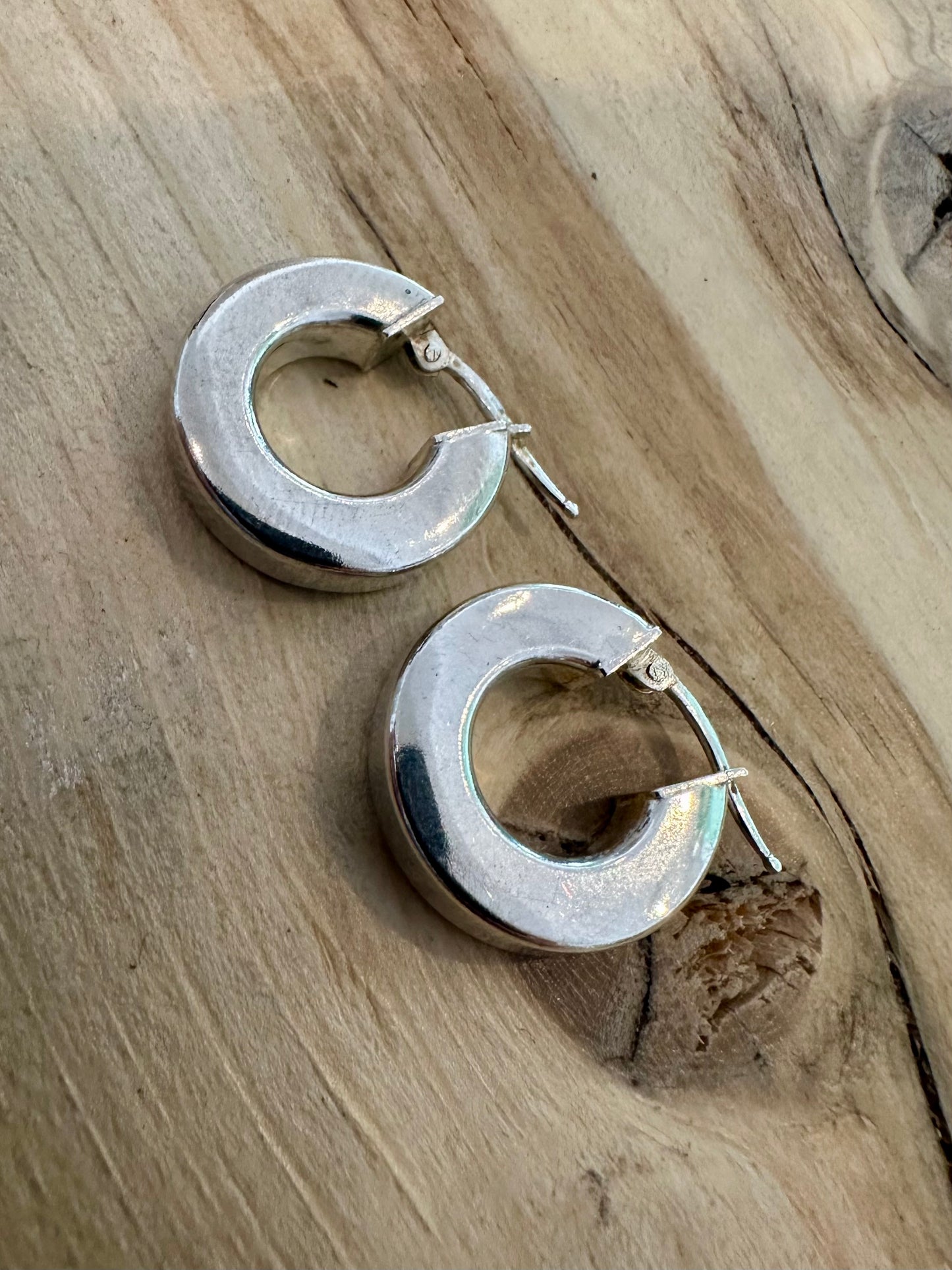 Vintage Chunky Hoops 925 Silver Earrings